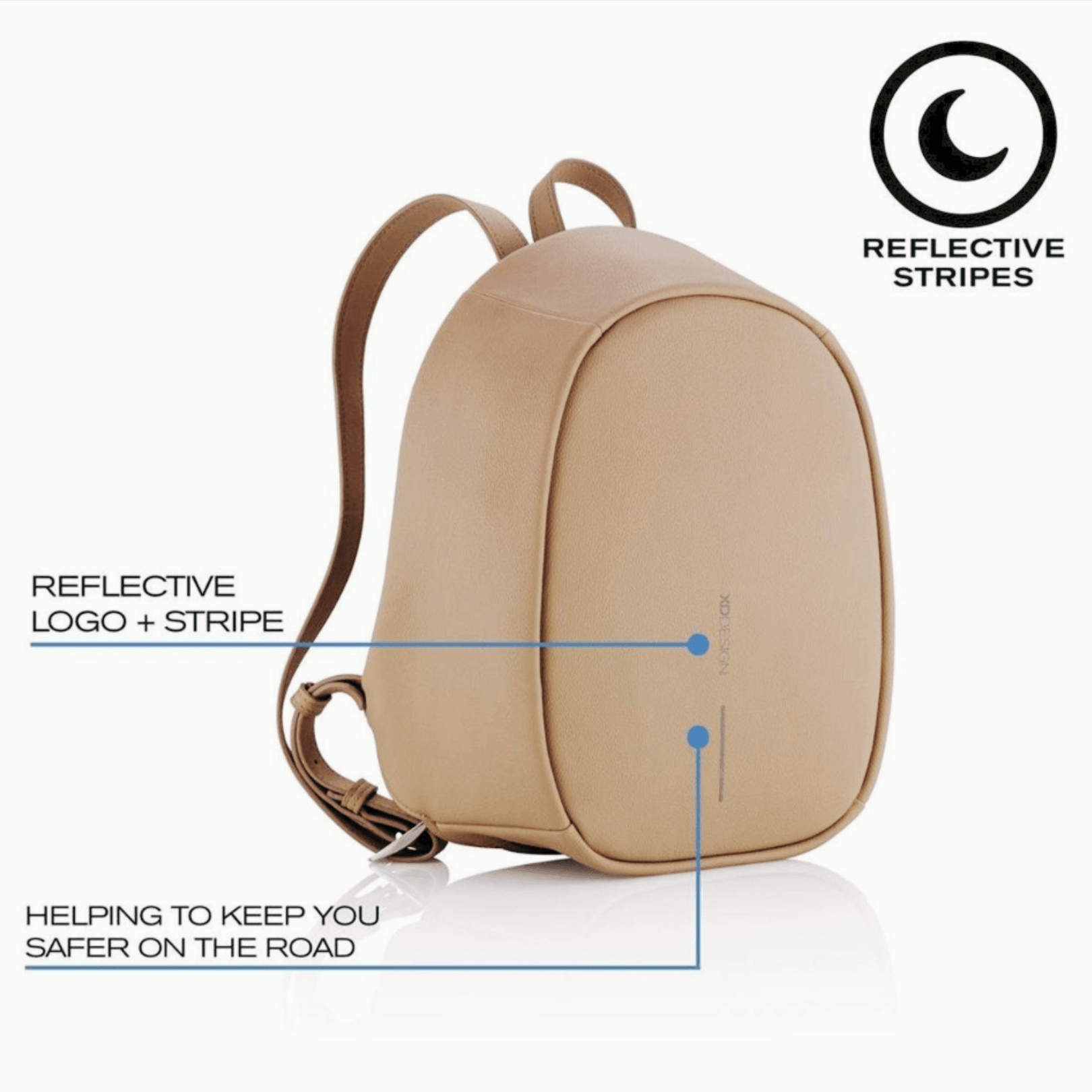 Anti-Theft Backpack and RFID Card Holder featuring reflective stripes and logo for safety.