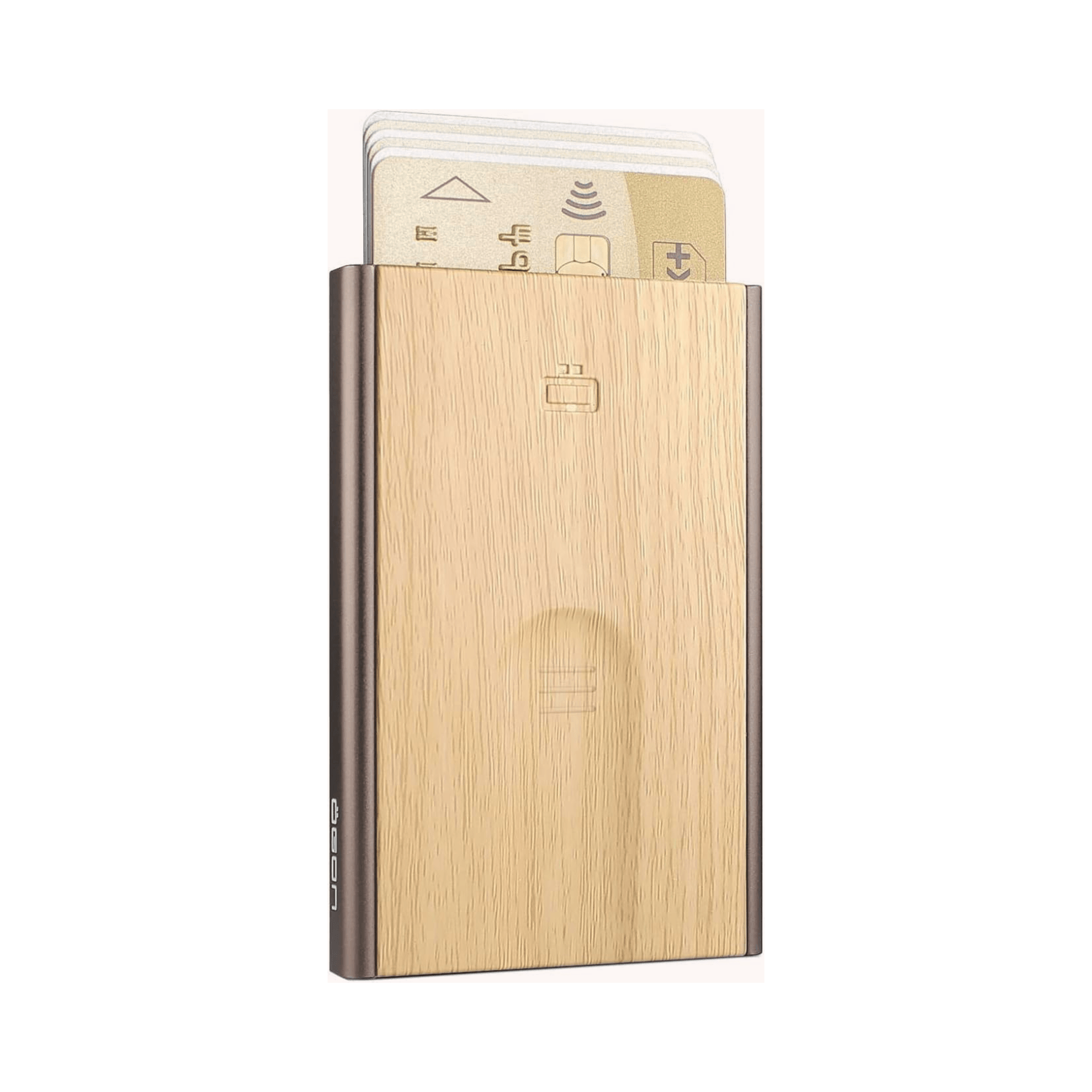 Anti-Theft Backpack and RFID Card Holder Set featuring the OGON Slider Automatic Card Holder in Bamboo.