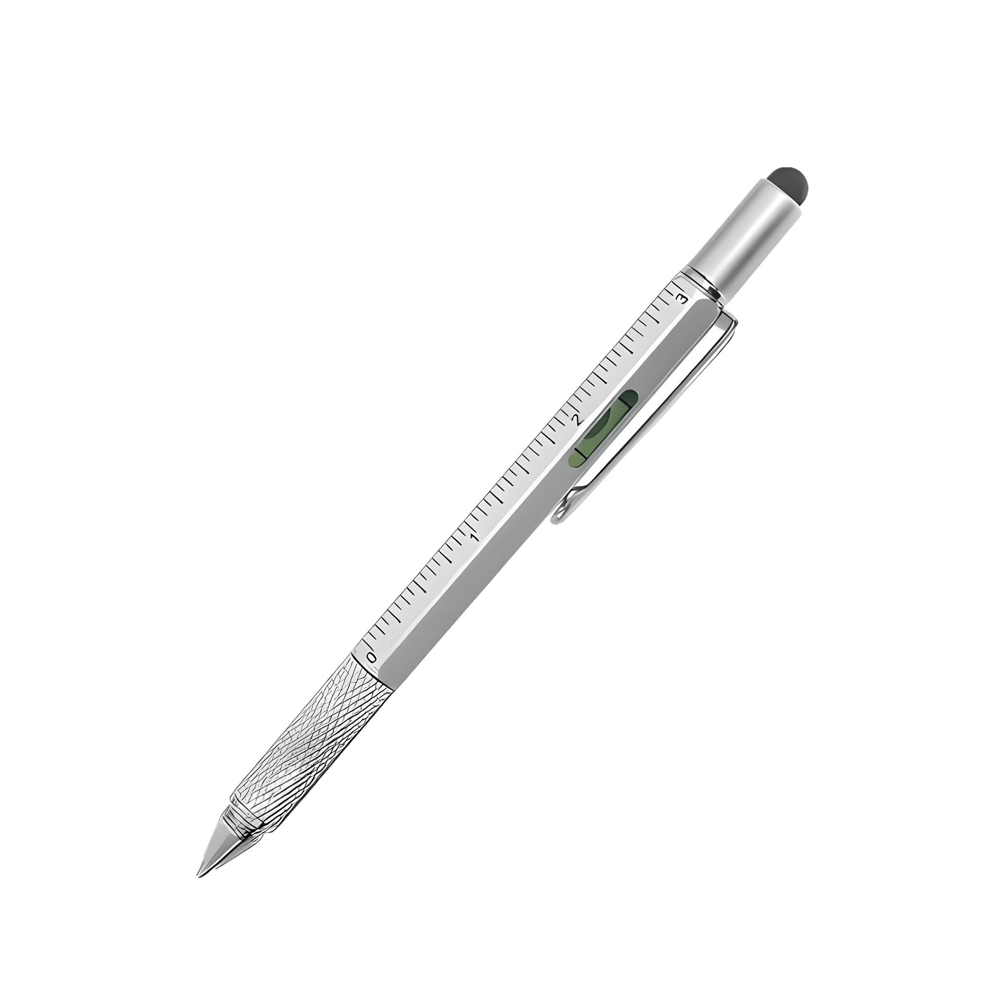The Architect Multifunction Pen featuring a ruler, level, stylus, and screwdriver for versatile use.