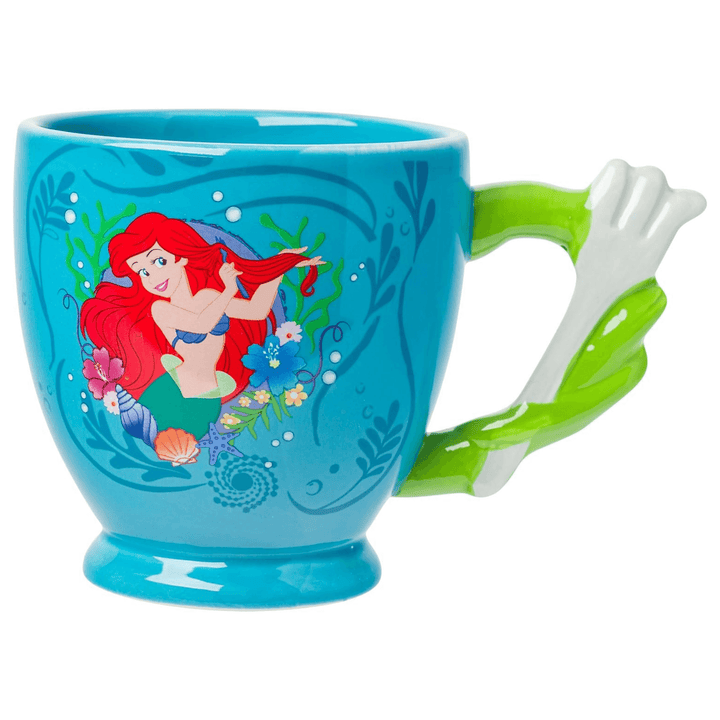 Ariel 3D shaped mug featuring a vibrant design of the Little Mermaid with her signature hairbrush.
