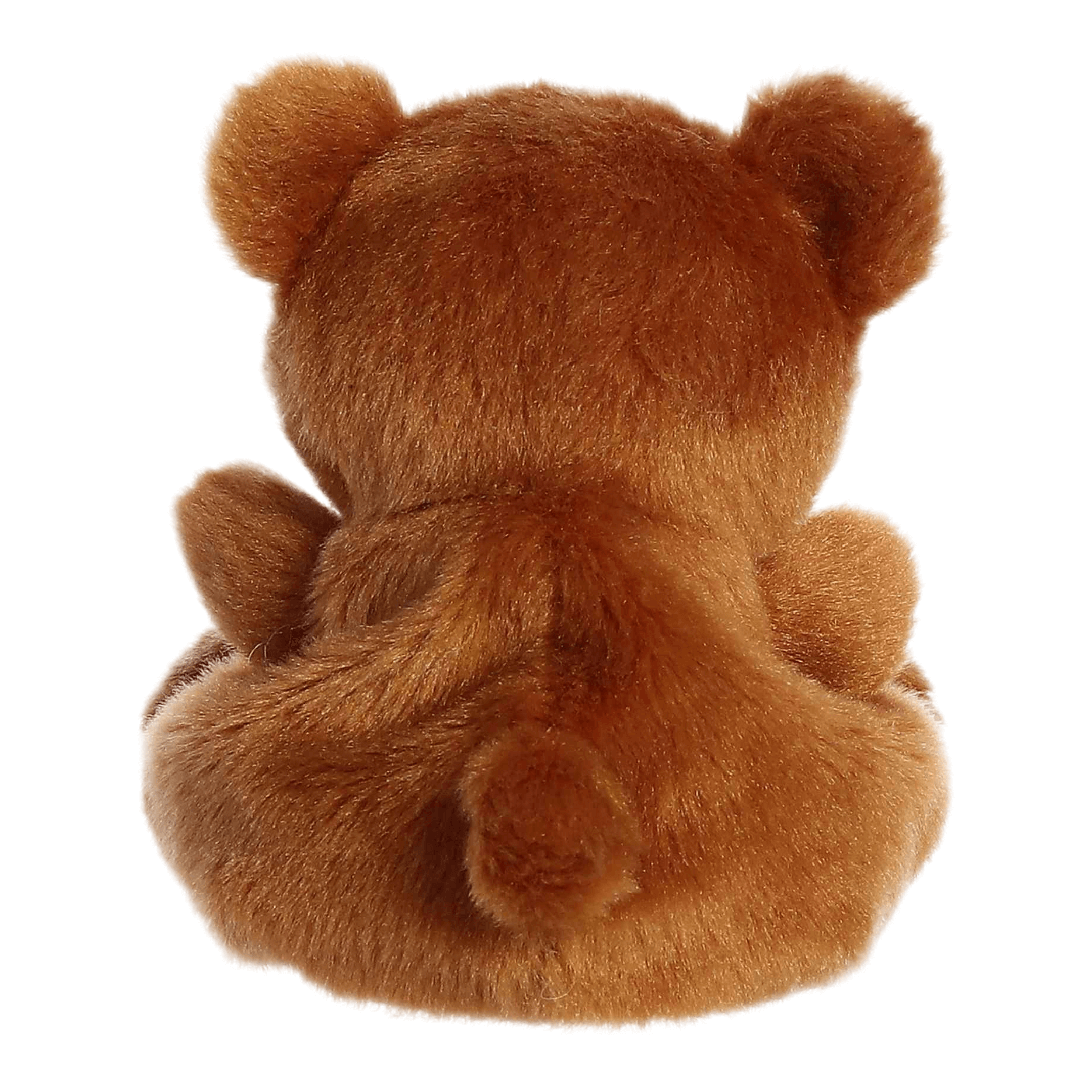Back view of Artie Bear Palm Pal, a soft plush teddy bear with chestnut-brown fur, perfect for hugs and special moments.