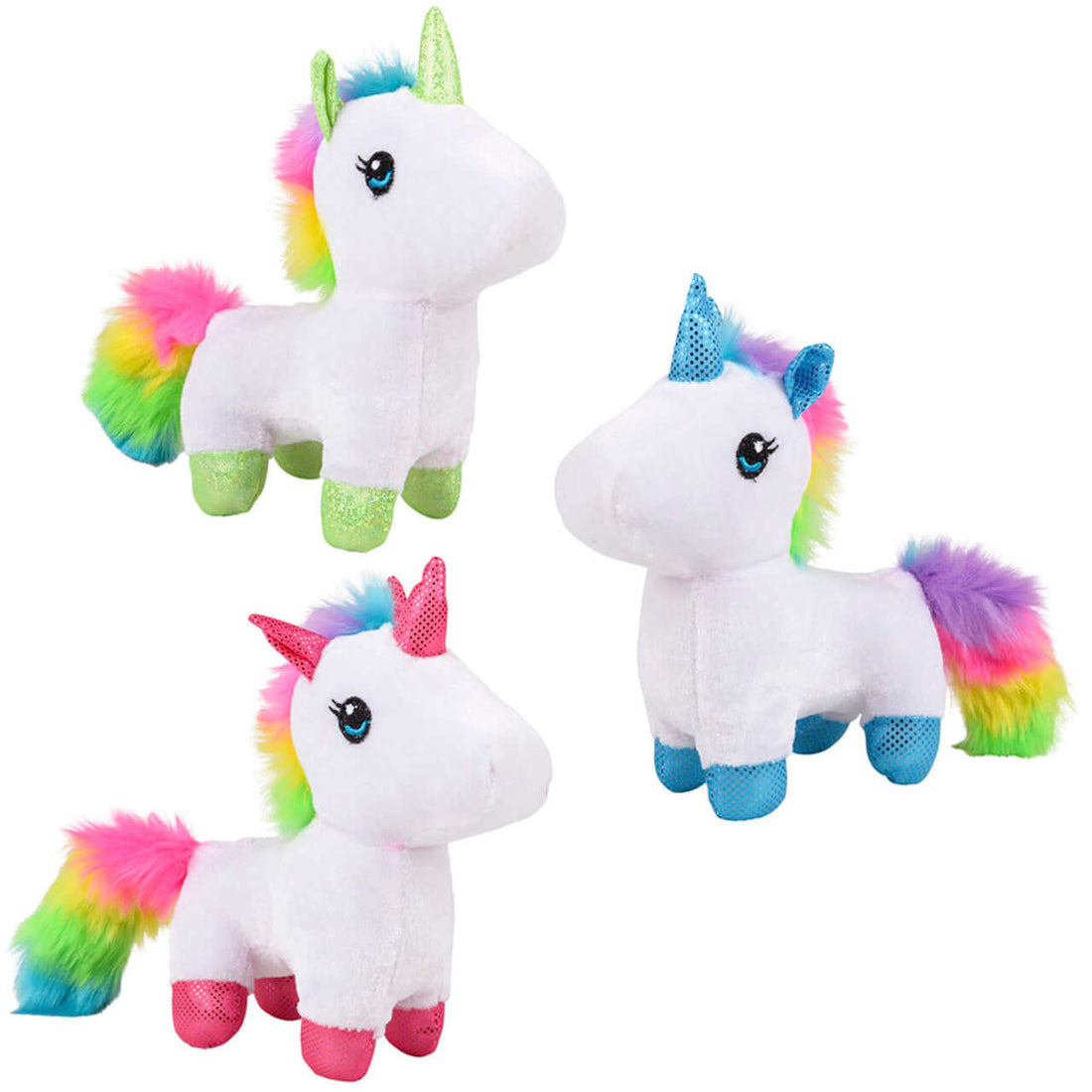 Baby Rainbow Unicorn Plush 5" - Soft Mini Unicorn Toy in colorful designs with rainbow manes and sparkly details.