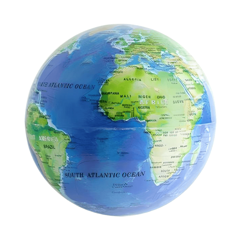 Balvi Magic Rotating Globe in blue color featuring detailed world map for interactive exploration on desk.