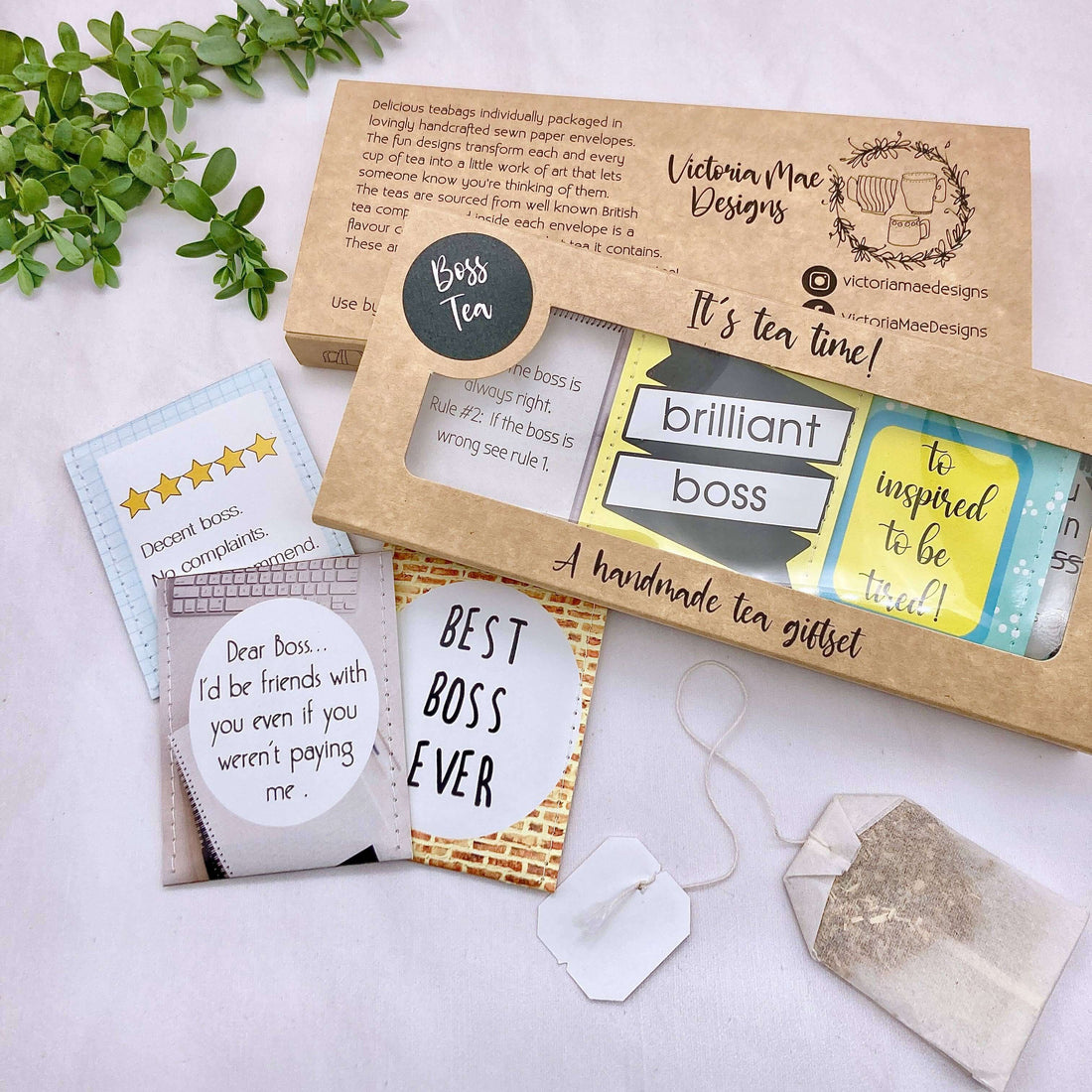 Boss Tea Giftset featuring 8 mixed teas in handmade envelopes, perfect for gifting.