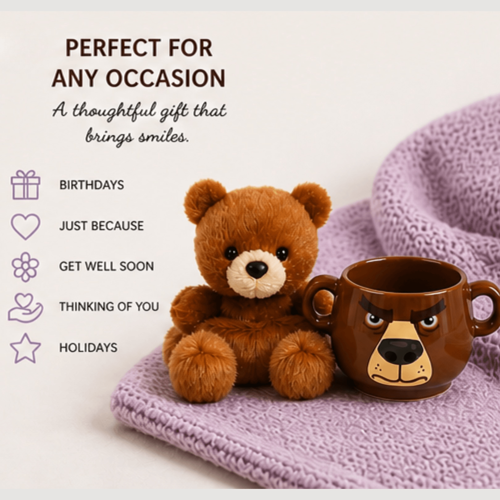 Bear Hugs and Cozy Sips Gift Set featuring a plush bear and playful mug for thoughtful gifting.