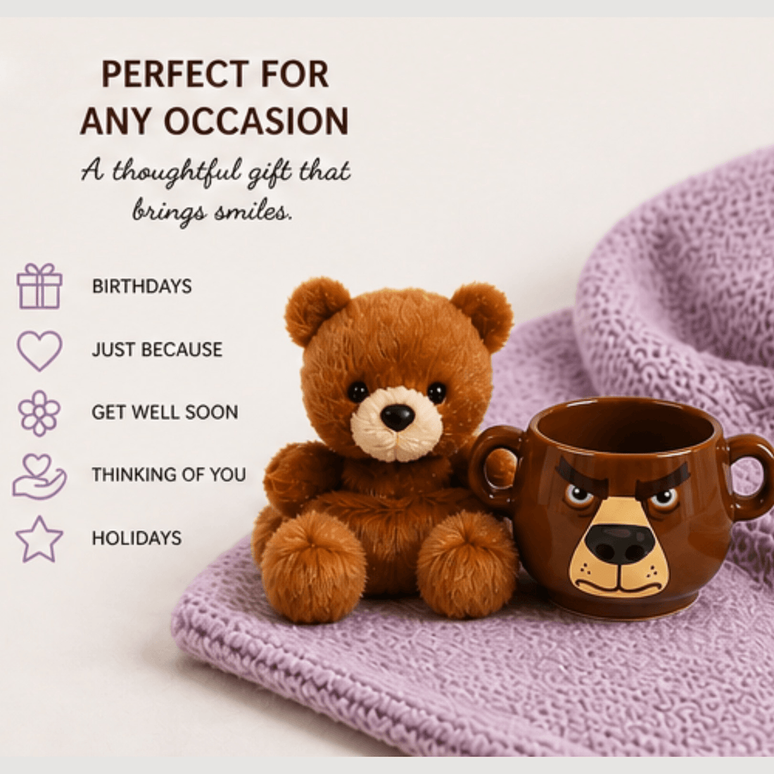 Bear Hugs and Cozy Sips Gift Set featuring a plush bear and playful mug for thoughtful gifting.
