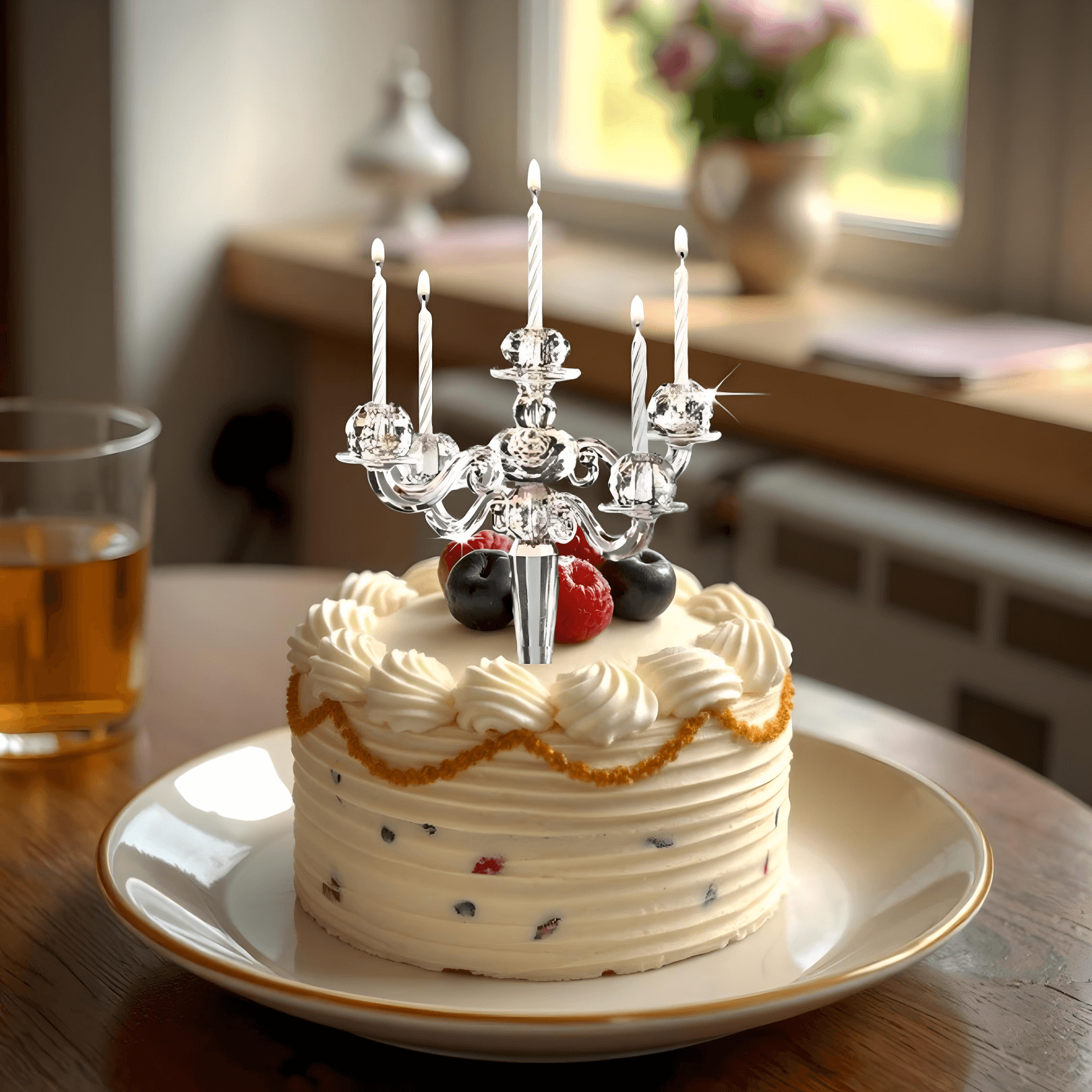 Luxurious Bling Bling Cake Candelabra atop a decorated cake, adding elegance and sparkle to celebrations.