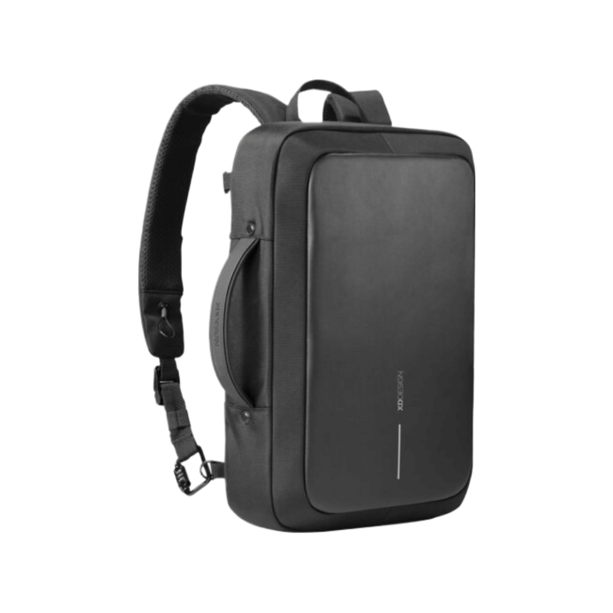 Bobby Bizz 2.0 Anti-Theft Backpack in Black, convertible from backpack to briefcase, sleek design for professionals.