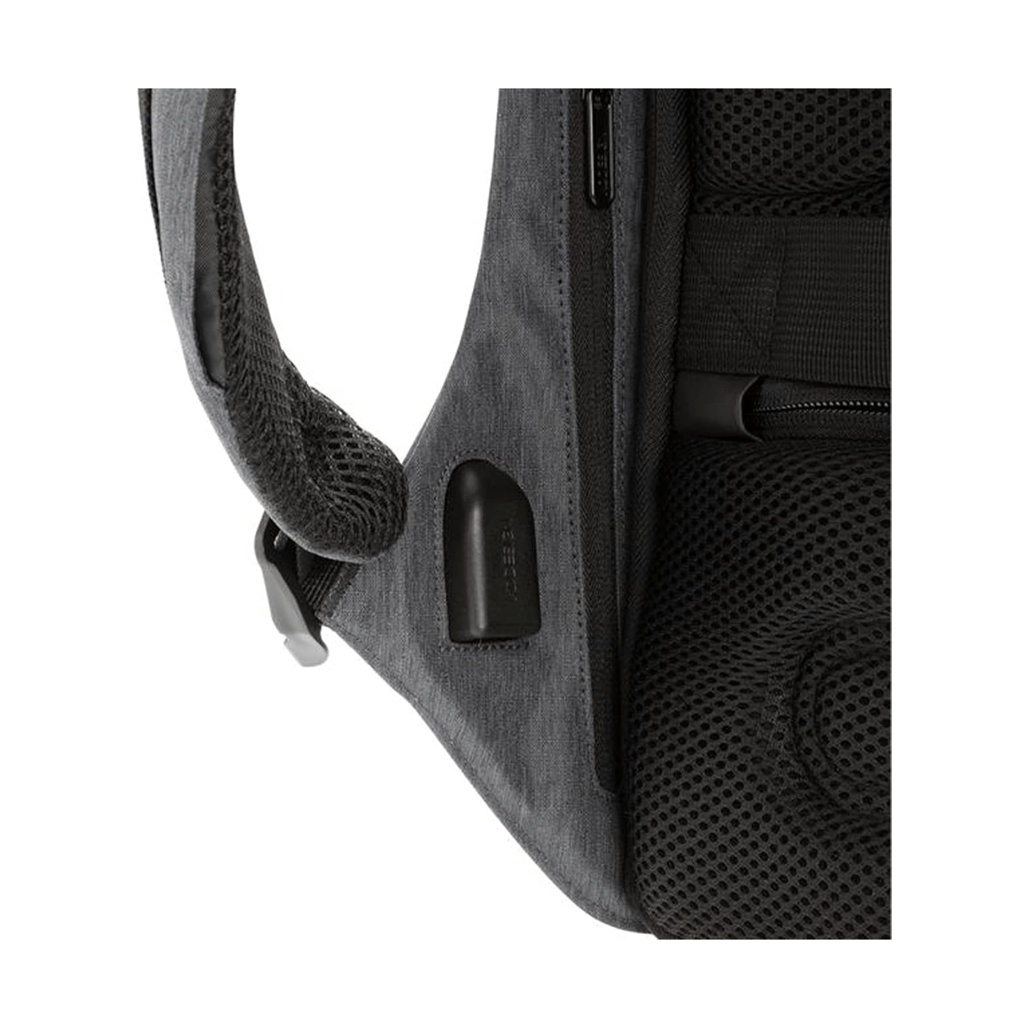 Bobby Compact-Diver Blue backpack side view showcasing hidden zippers and cut-resistant materials.