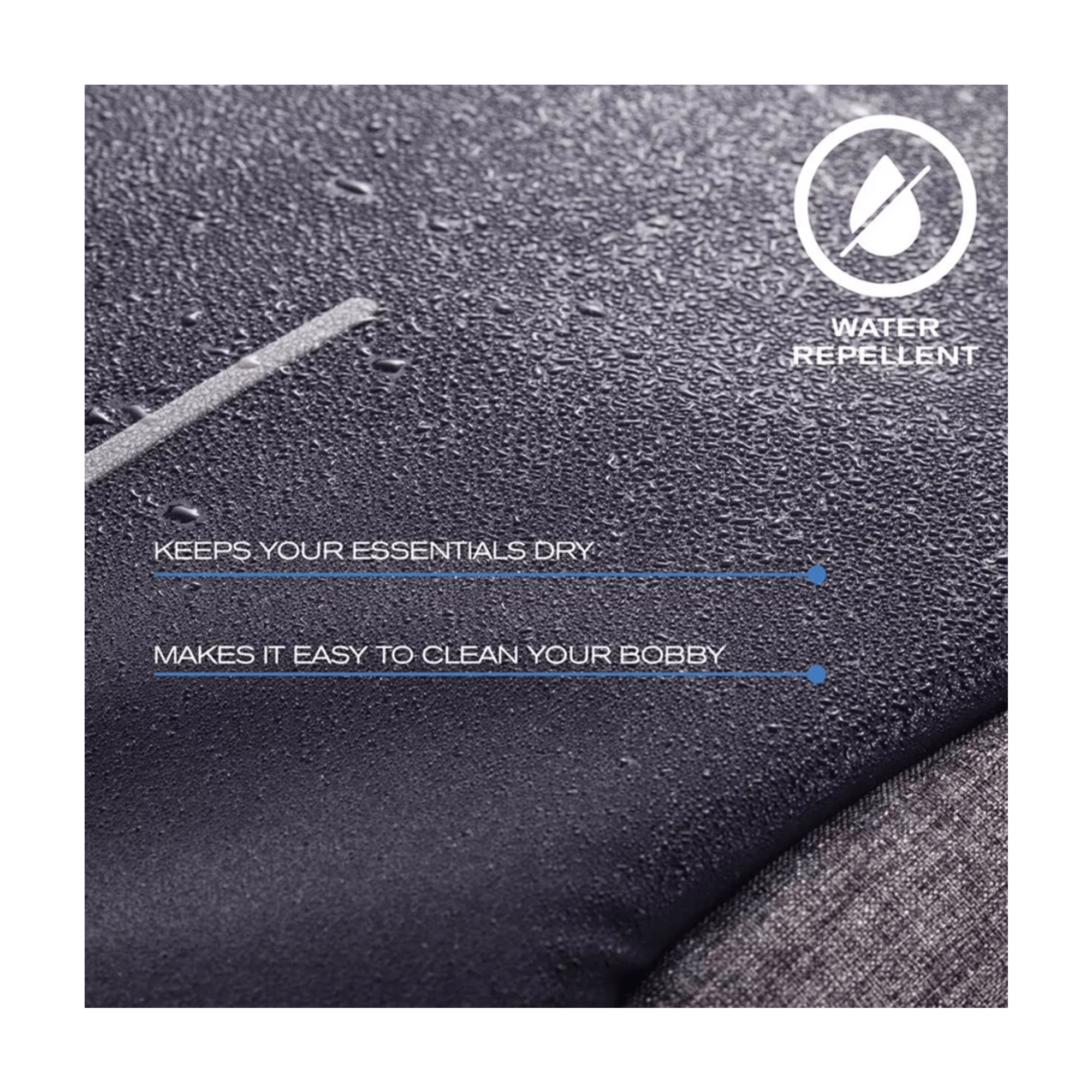 Water-repellent Bobby Compact Backpack fabric keeping essentials dry and easy to clean.