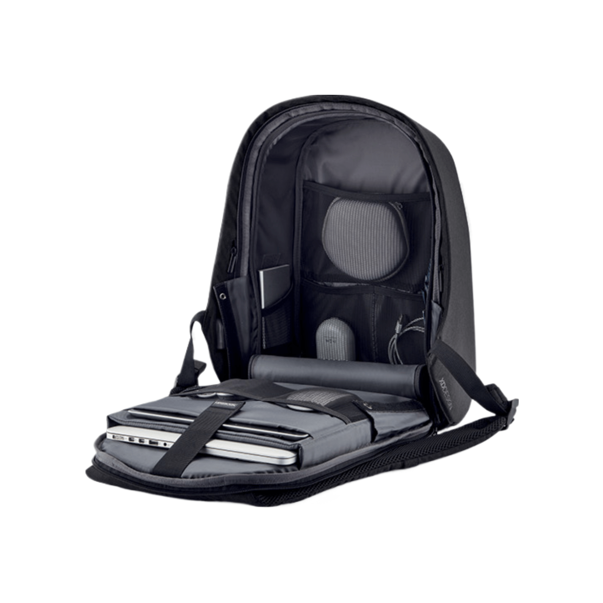 Bobby Compact-Diver Blue backpack interior with organized compartments for tech and accessories.