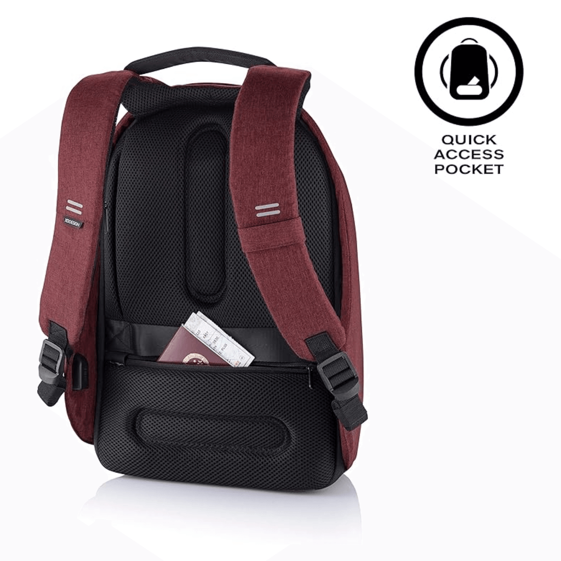 Bobby Hero Regular Anti-theft backpack in Cherry Red featuring quick access pocket, stylish design, and cut-resistant material.