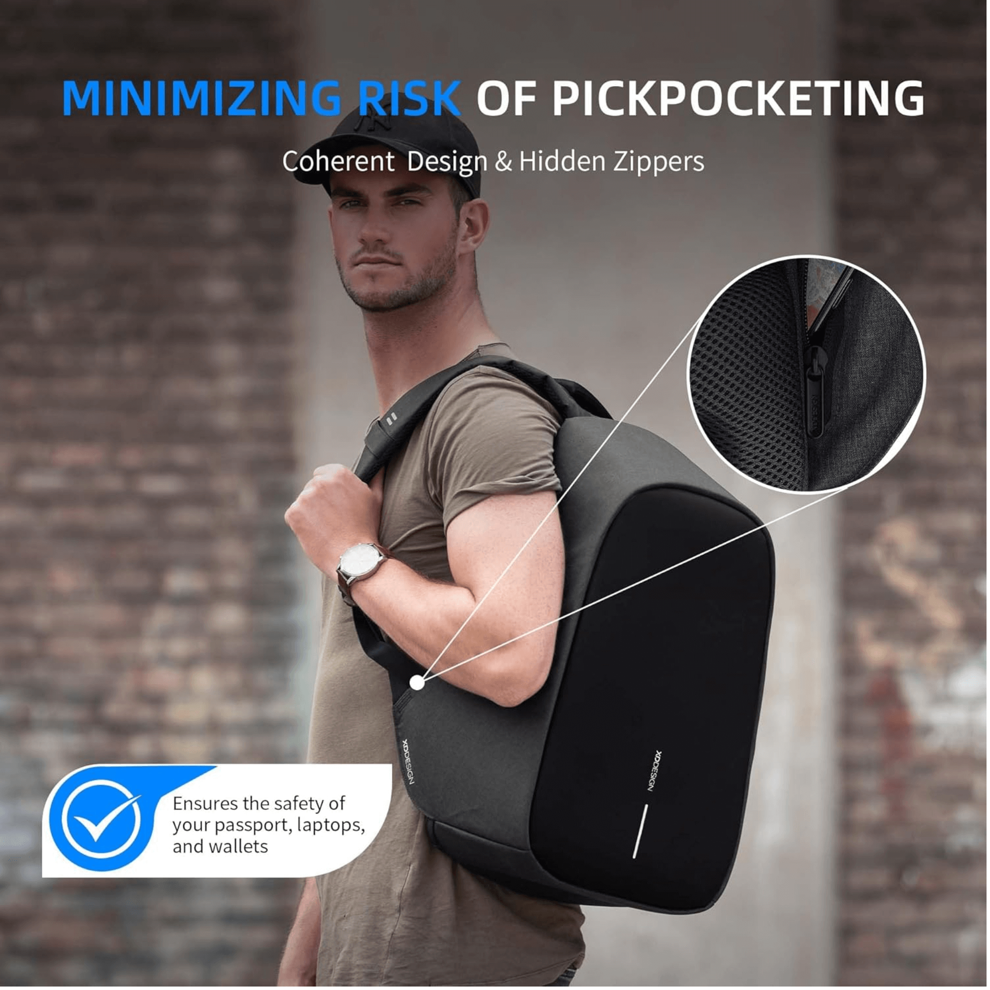 Bobby Hero Regular Anti-Theft Backpack-Grey minimizing risk of pickpocketing with hidden zippers and secure design.