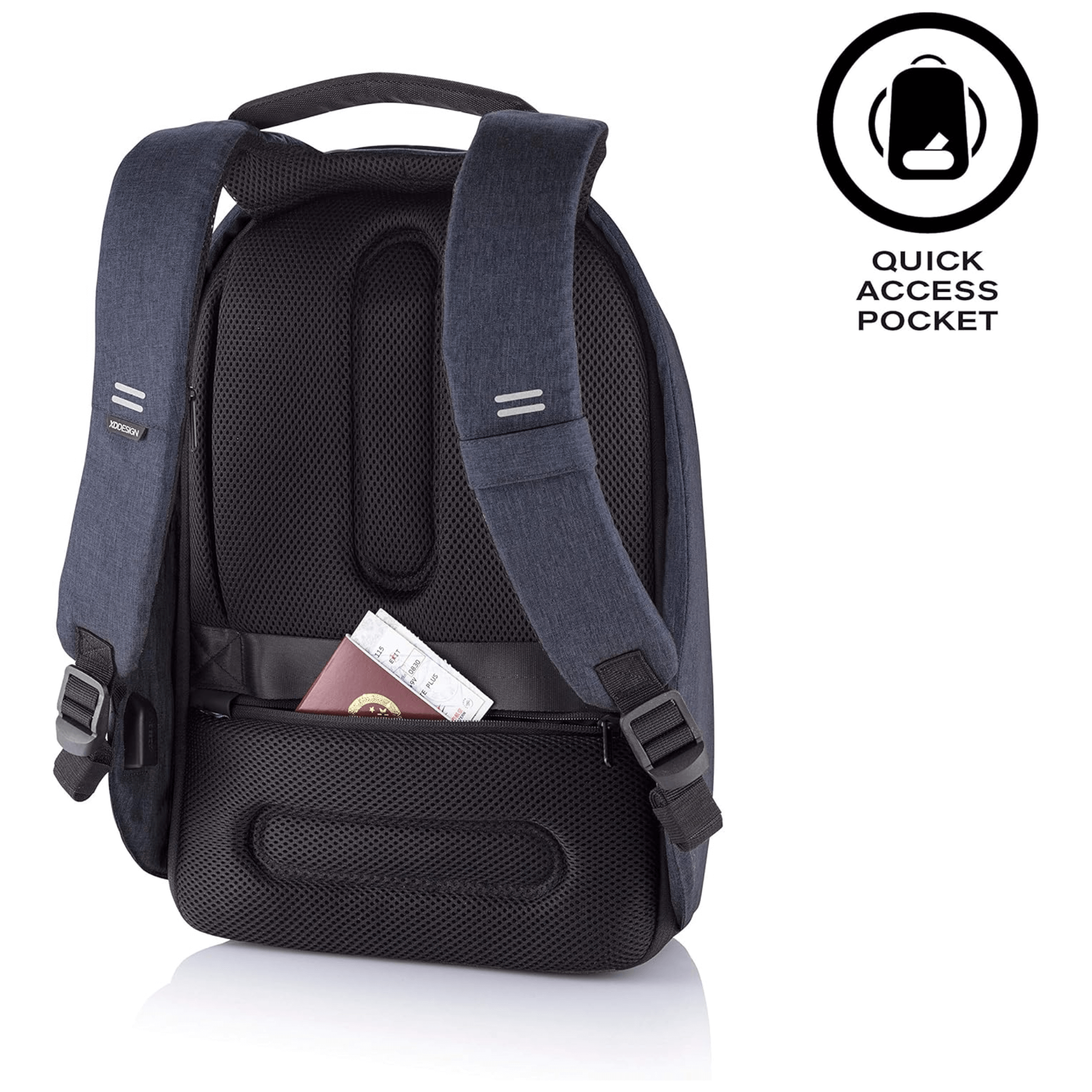Bobby Hero Regular Anti-theft Navy backpack featuring quick access pocket and durable design.