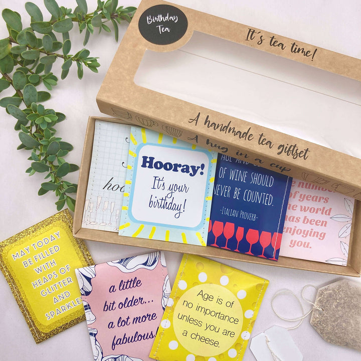 tea birthday gift set, Birthday Gift, tea set, English Breakfast, Earl Grey, Rooibos, Chamomile, Pure Green Tea, Peppermint and Berry tea