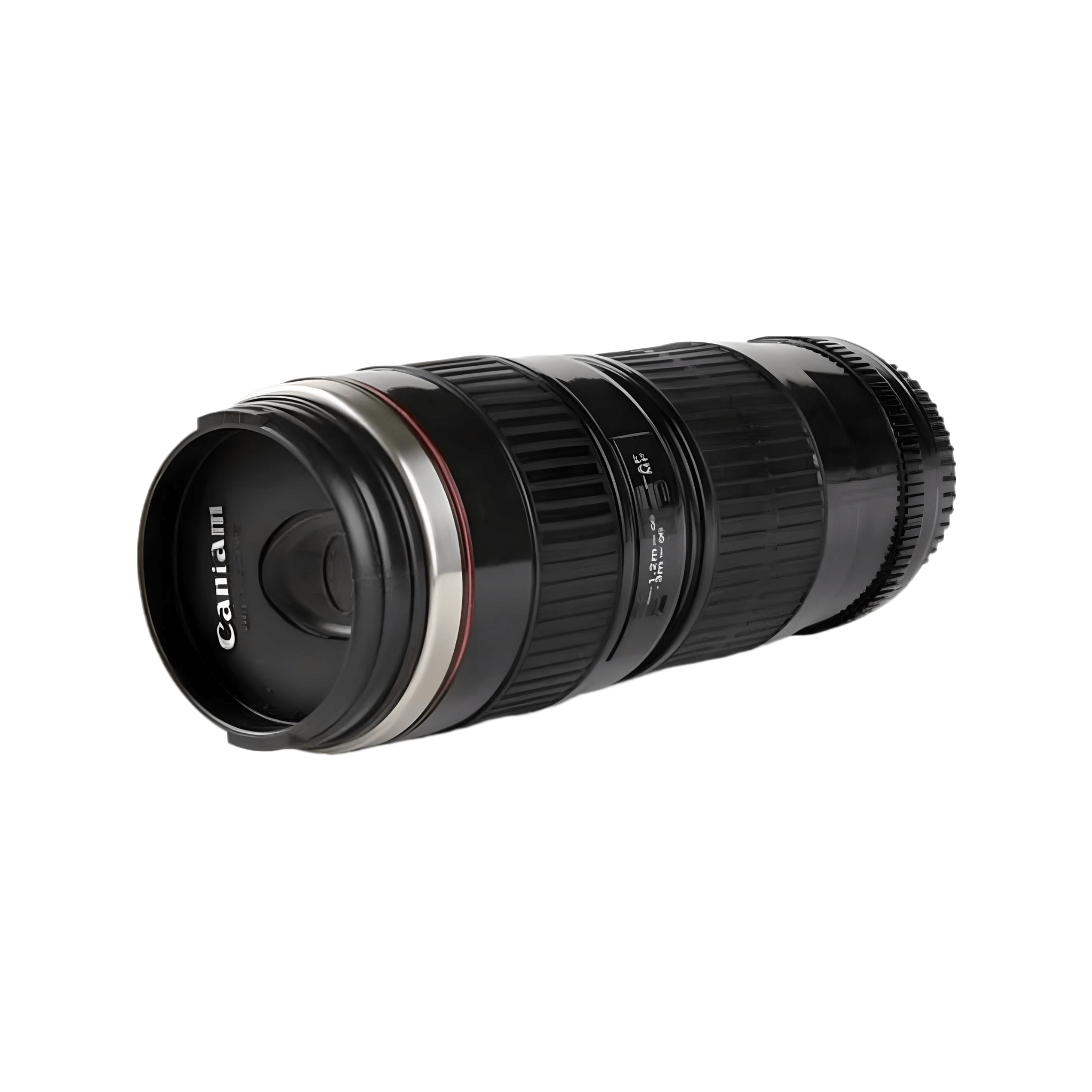 Camera Lens Mug – Large 16oz Travel Cup designed like a professional camera lens, perfect for coffee lovers and photographers.