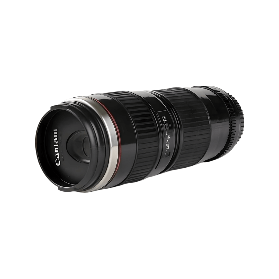 Camera Lens Mug – Large 16oz Travel Cup designed like a professional camera lens, perfect for coffee lovers and photographers.