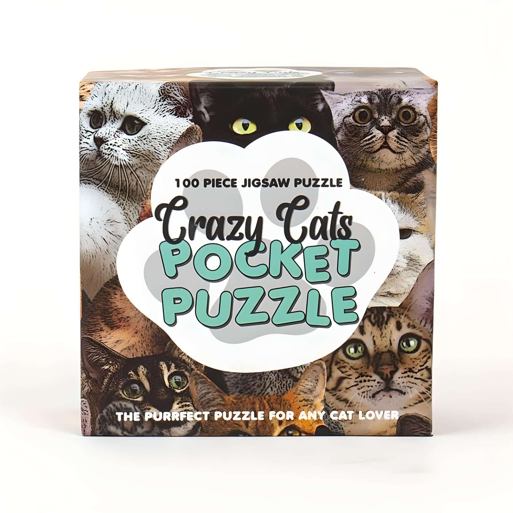 Pocket Puzzles - Crazy Cats mini jigsaw puzzle featuring cute cat designs, perfect for puzzling on the go.