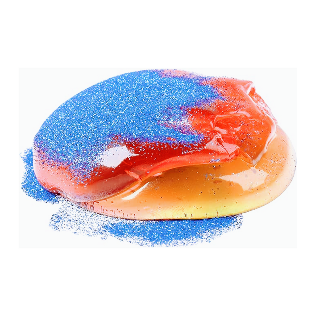 Colorful cupcake swirl putty with glitter, showcasing vibrant red and blue hues, perfect for sensory play.