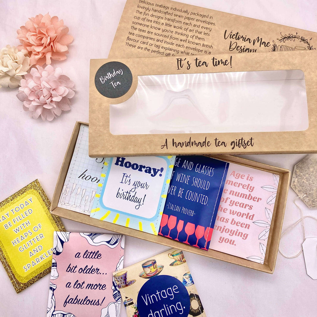 tea birthday gift set, Birthday Gift, tea set, English Breakfast, Earl Grey, Rooibos, Chamomile, Pure Green Tea, Peppermint and Berry tea