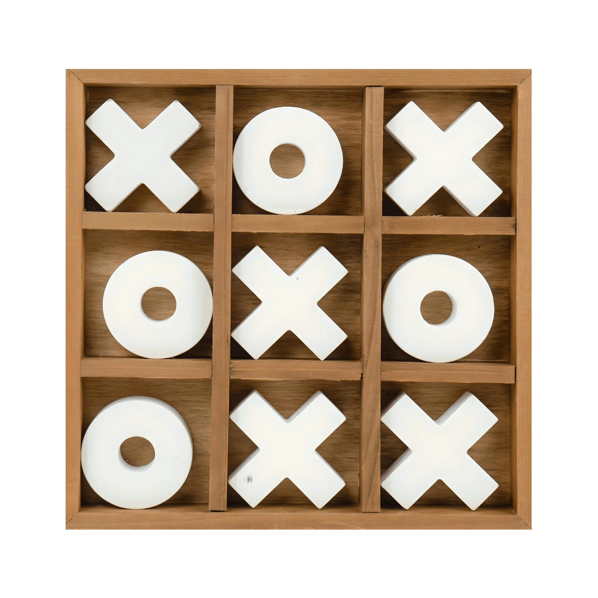 Deluxe Wooden Tic Tac Toe Game featuring elegant wooden grid and large X and O pieces for classic fun.