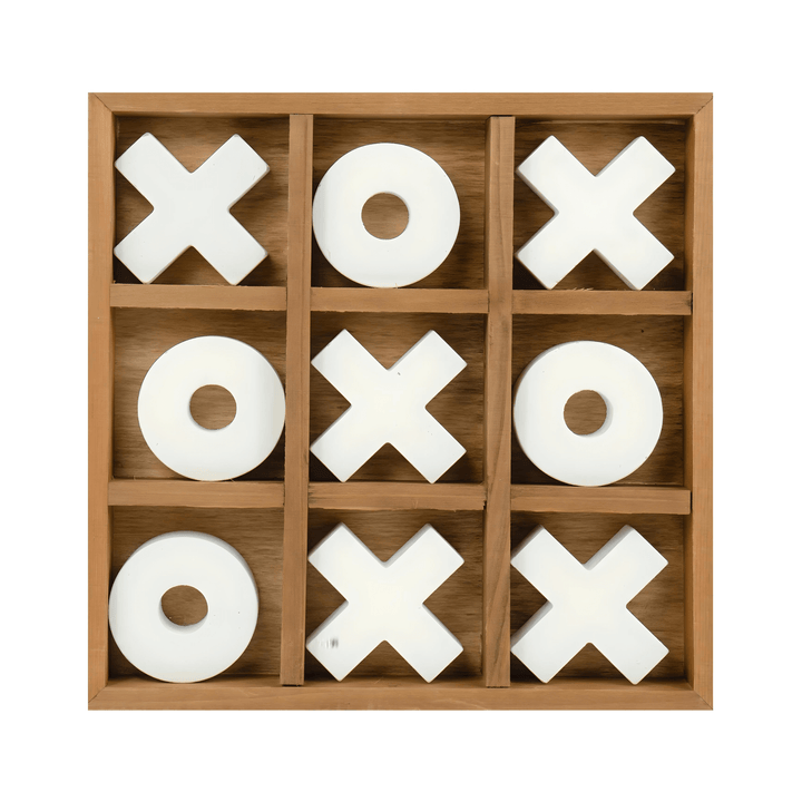 Deluxe Wooden Tic Tac Toe Game featuring elegant wooden grid and large X and O pieces for classic fun.