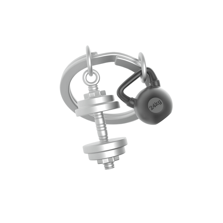 Dumbbell Keychain - featuring a fitness-inspired design with dumbbells and weights for a sporty vibe.