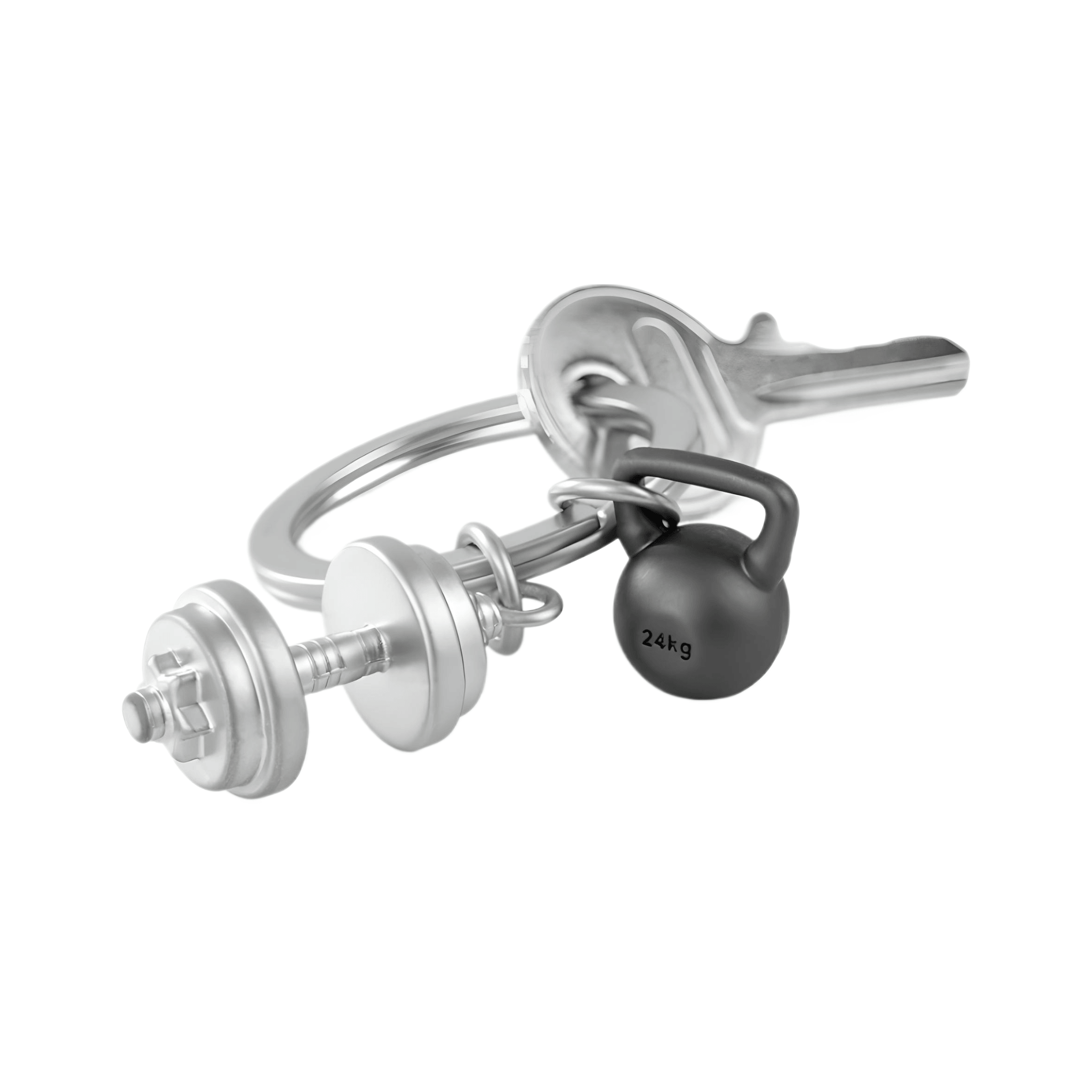 Dumbbell Keychain  - featuring a zinc alloy dumbbell design and kettlebell, adds sporty flair to keys.
