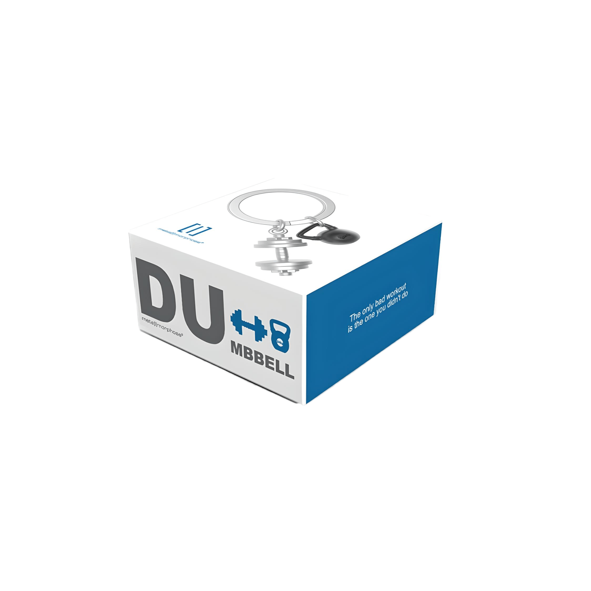 Dumbbell Keychain  - packaging showing a zinc-alloy keyring, sporty design for fitness enthusiasts.