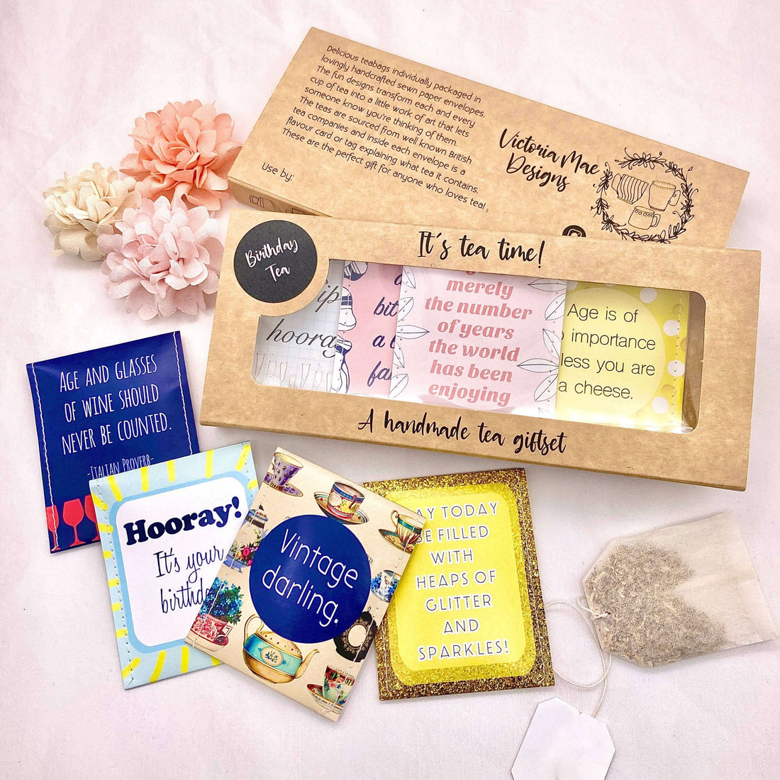 tea birthday gift set, Birthday Gift, tea set, English Breakfast, Earl Grey, Rooibos, Chamomile, Pure Green Tea, Peppermint and Berry tea