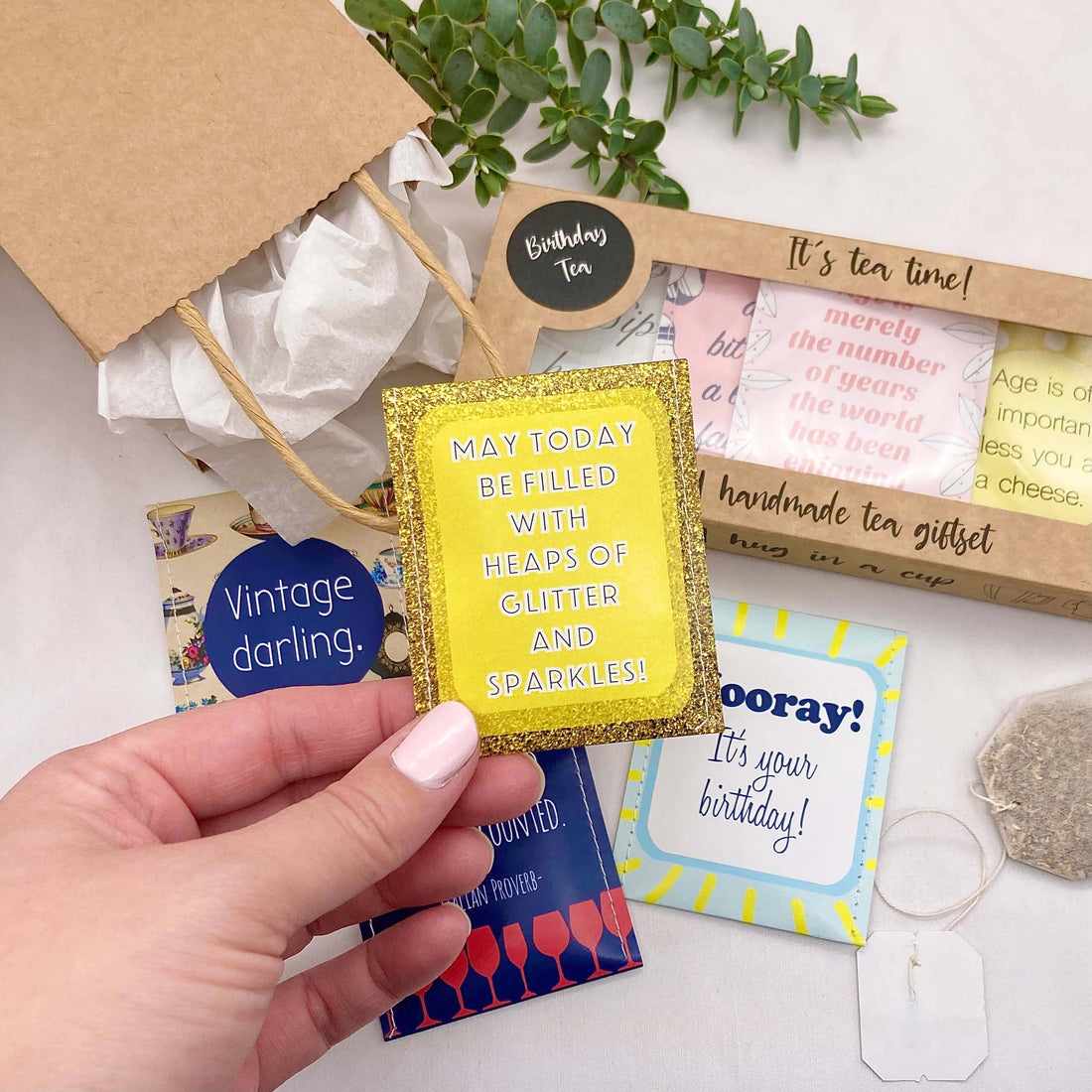 tea birthday gift set, Birthday Gift, tea set, English Breakfast, Earl Grey, Rooibos, Chamomile, Pure Green Tea, Peppermint and Berry tea
