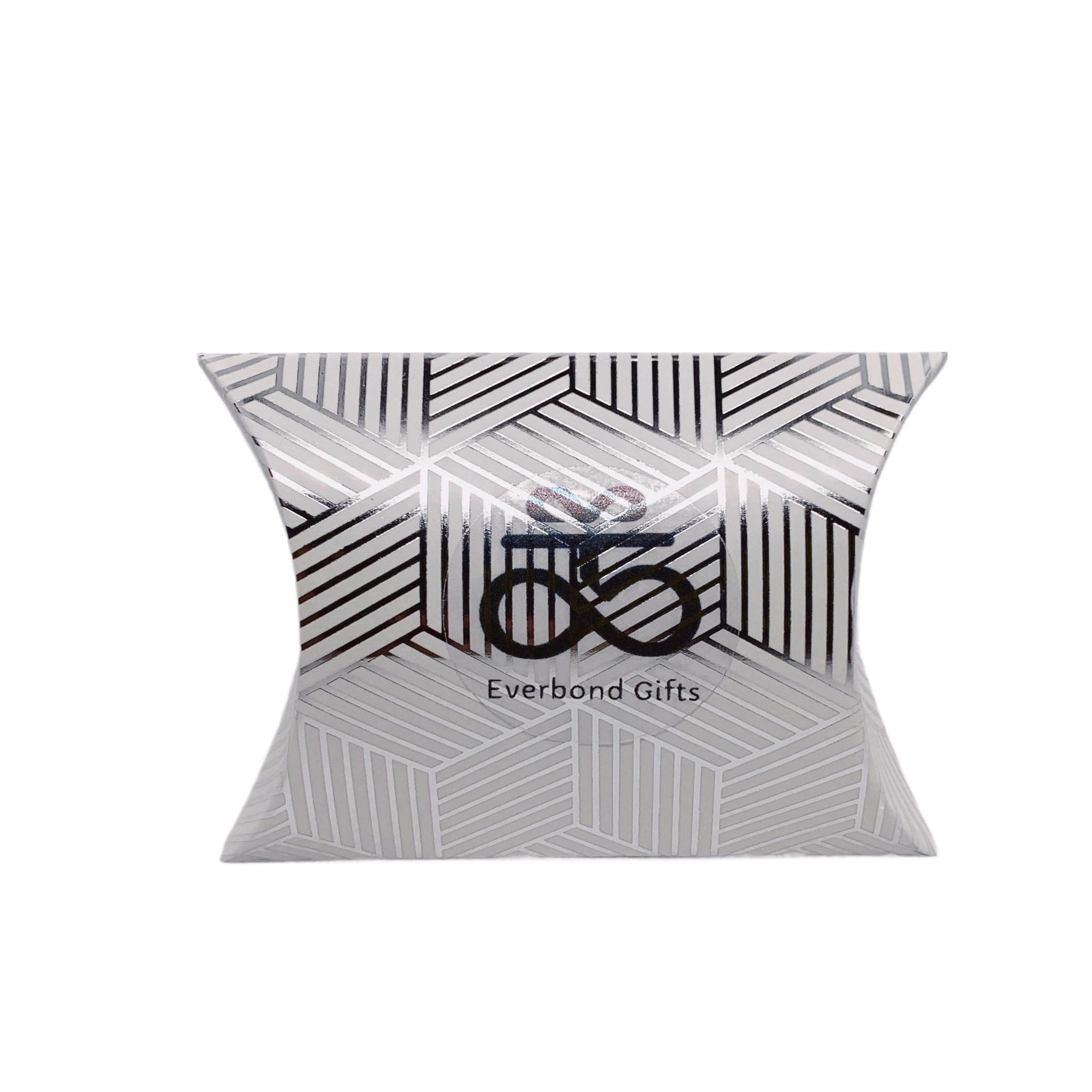 Elegant gift packaging by Everbond Gifts featuring a geometric design in silver and black.
