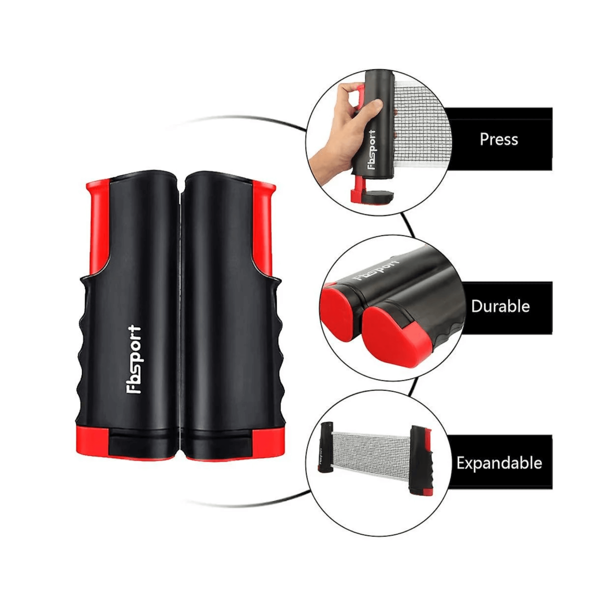 Fibsport retractable tabletop ping pong net with durable and expandable design for easy setup.