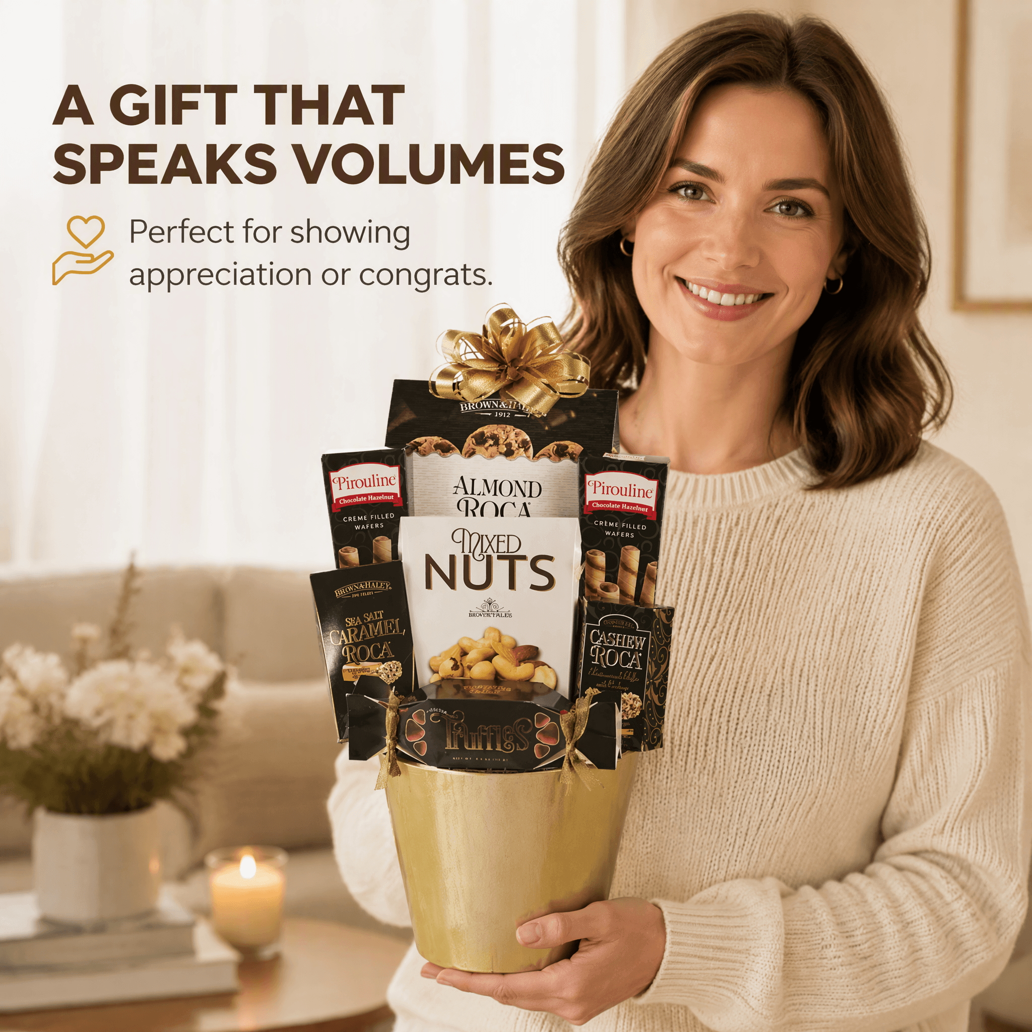 Golden Pot Gift Basket filled with delicious treats, perfect for showing appreciation or celebrating special moments.
