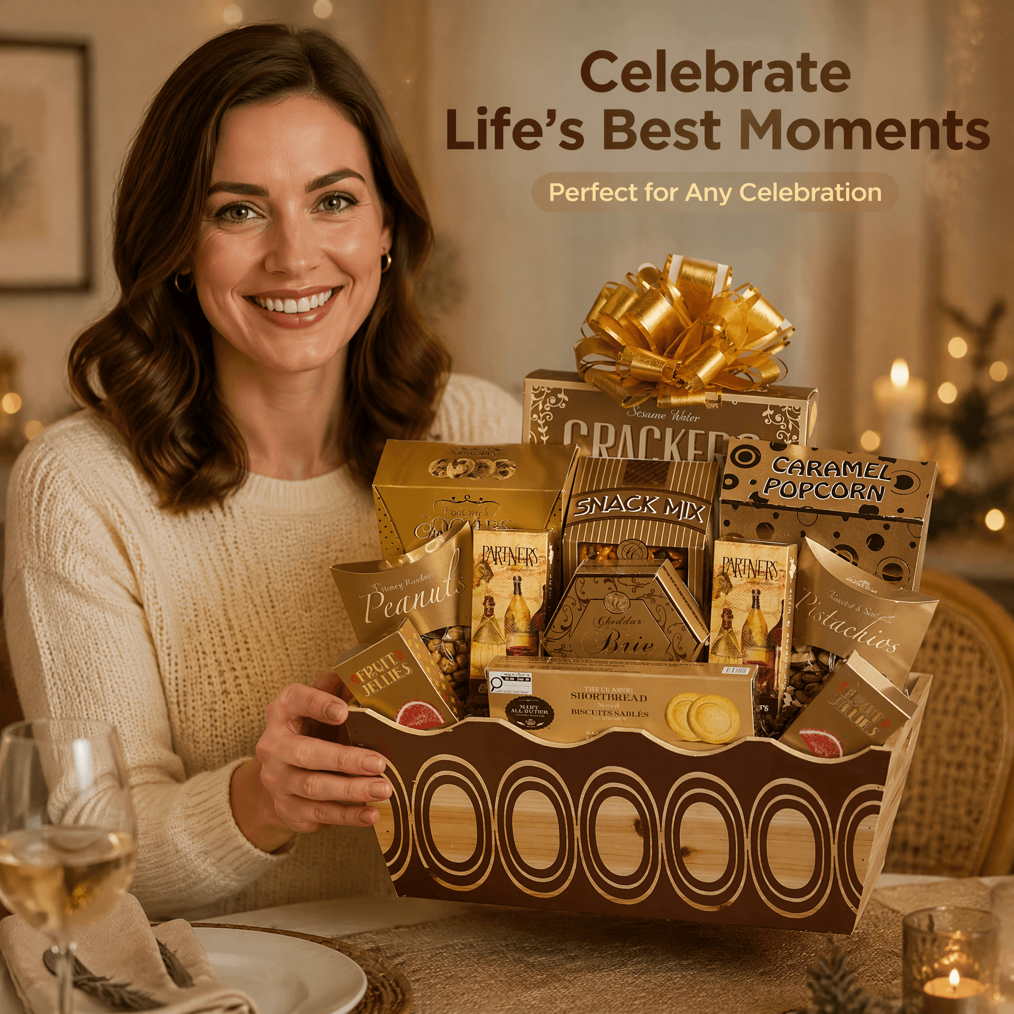 Woodland Gourmet Gift Basket featuring assorted snacks and treats for celebrating special moments.
