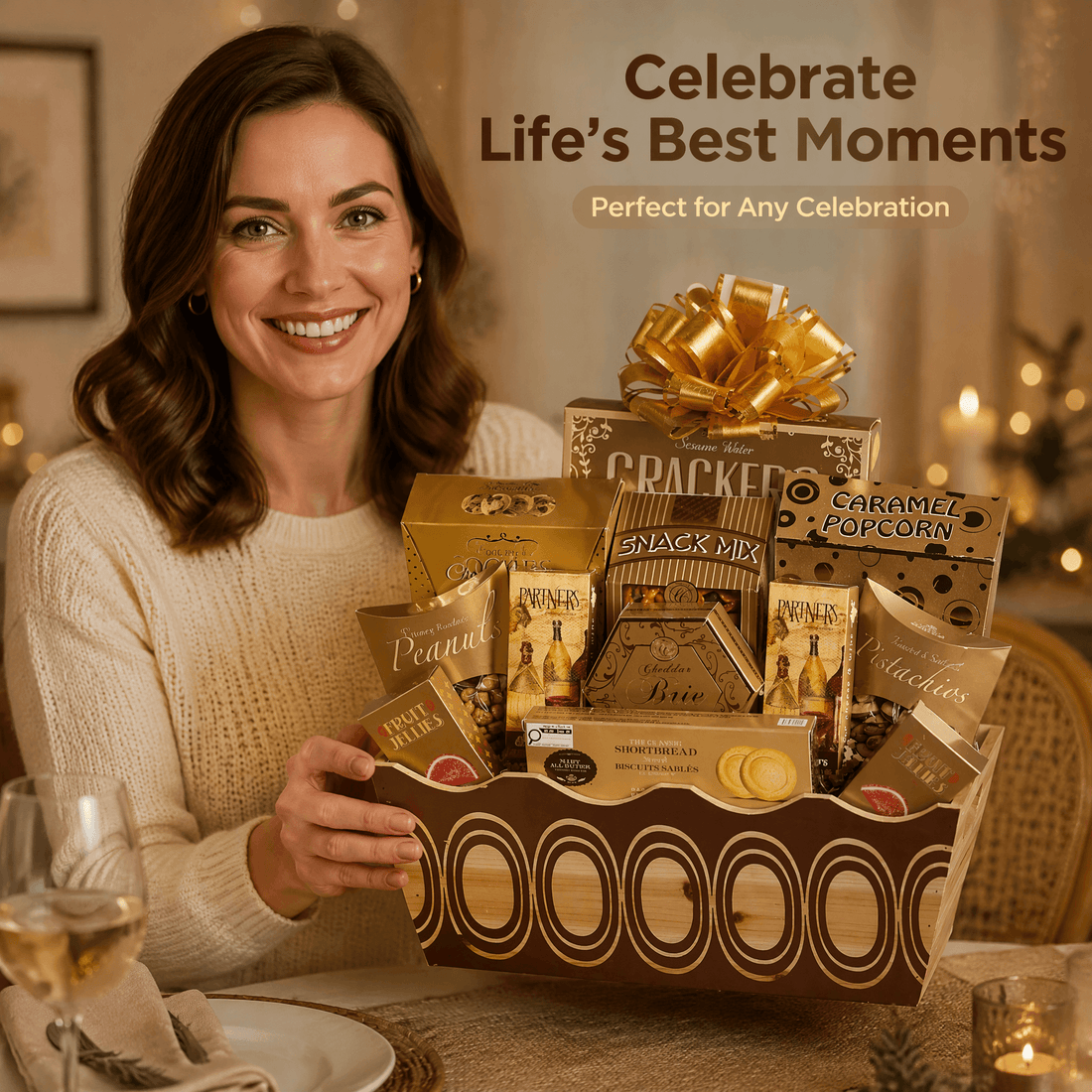 Woodland Gourmet Gift Basket featuring assorted snacks and treats for celebrating special moments.