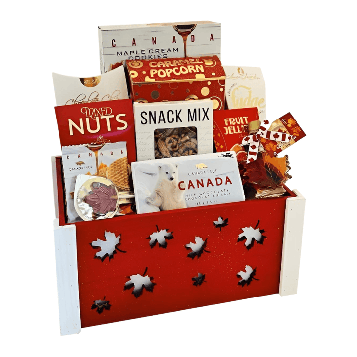 The Great Canadian Crate – A Taste of the True North featuring snacks like fudge, nuts, and maple treats.