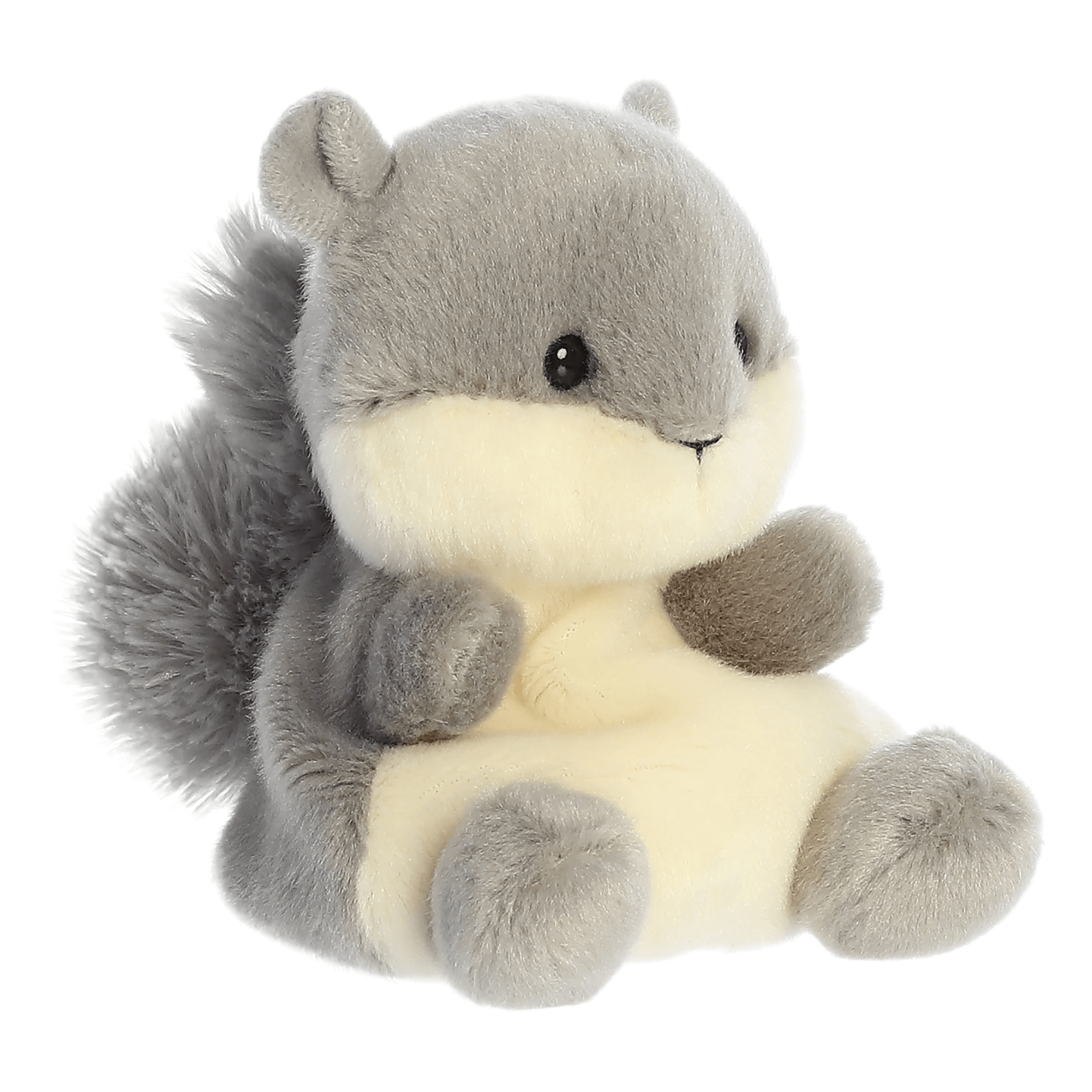 Gus Grey Squirrel Palm Pal plush toy, soft silvery-grey fur, perfect gift for Valentine’s Day, birthdays, and more.
