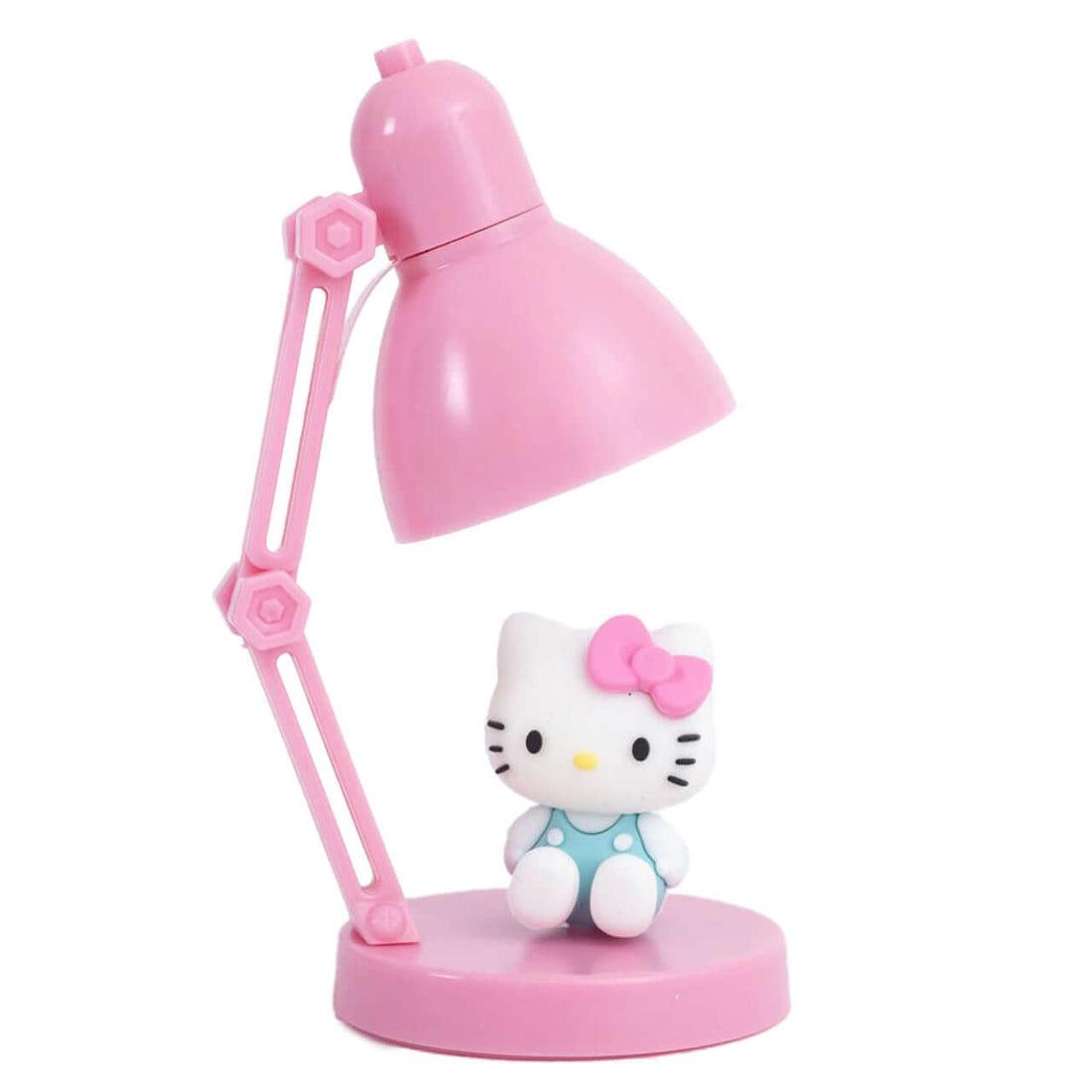Pink desk lamp with a Hello Kitty figure on a white background