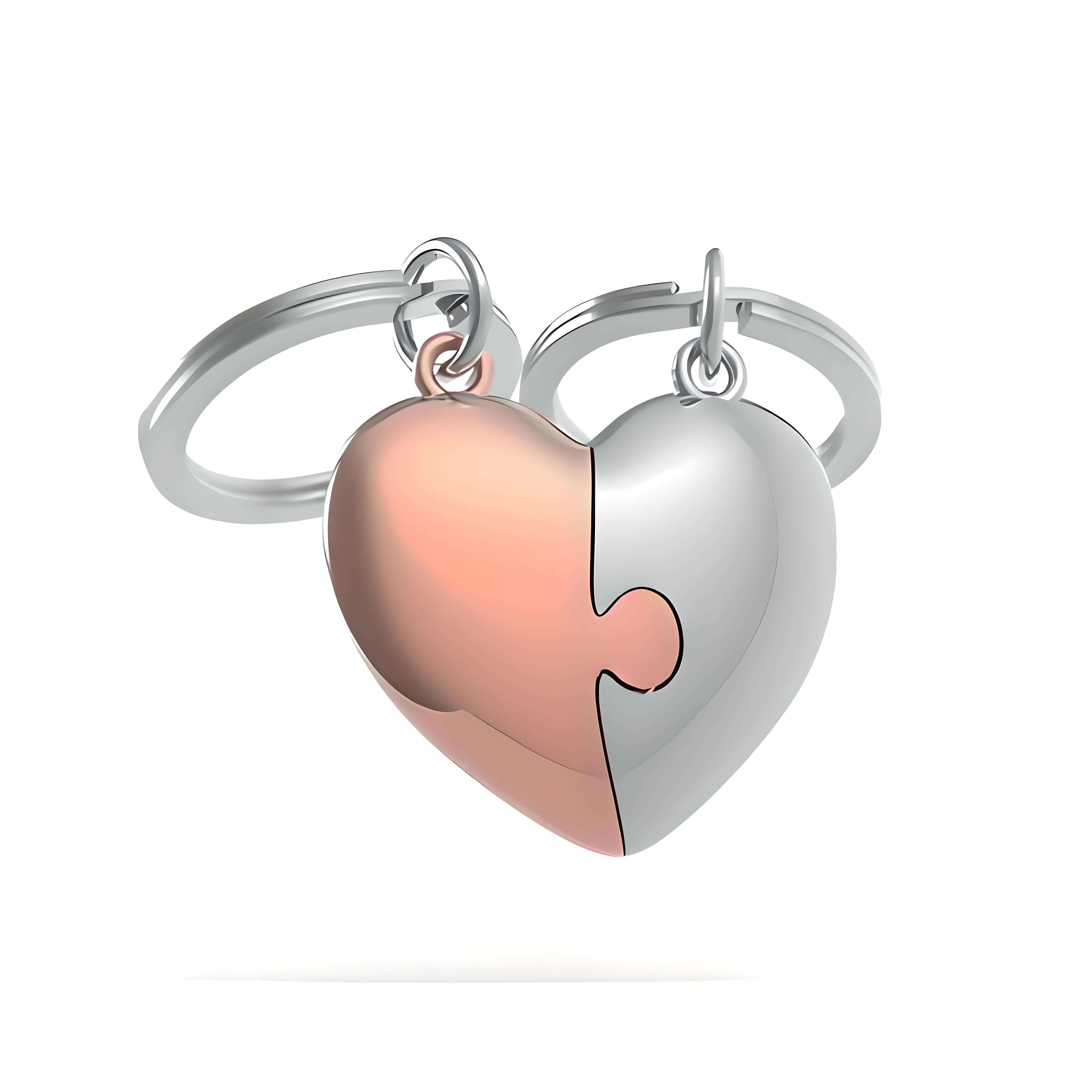 Keychain-Rose Gold - Chrome Heart featuring a puzzle-shaped rose gold and chrome heart design.