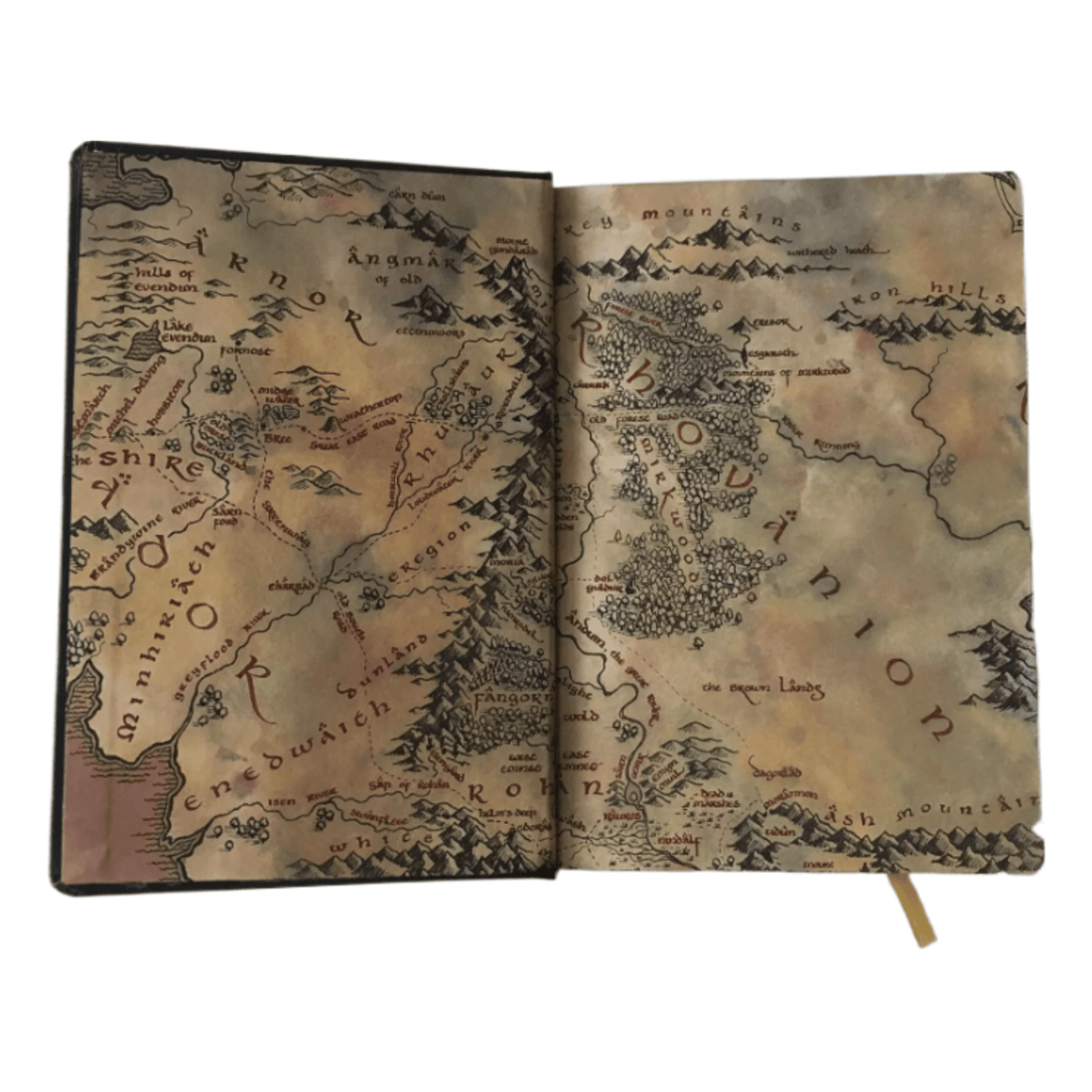 Inside of the Lord of the Rings VHS Notebook featuring a detailed map of Middle-earth.