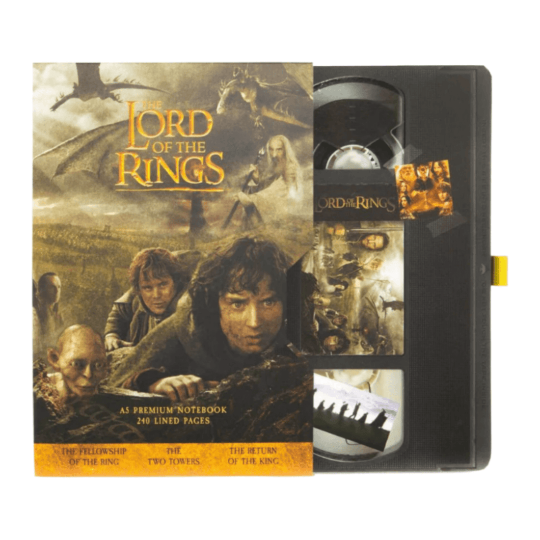 Lord of the Rings VHS Notebook with premium hardback cover and 240 lined pages for journaling and note-taking.