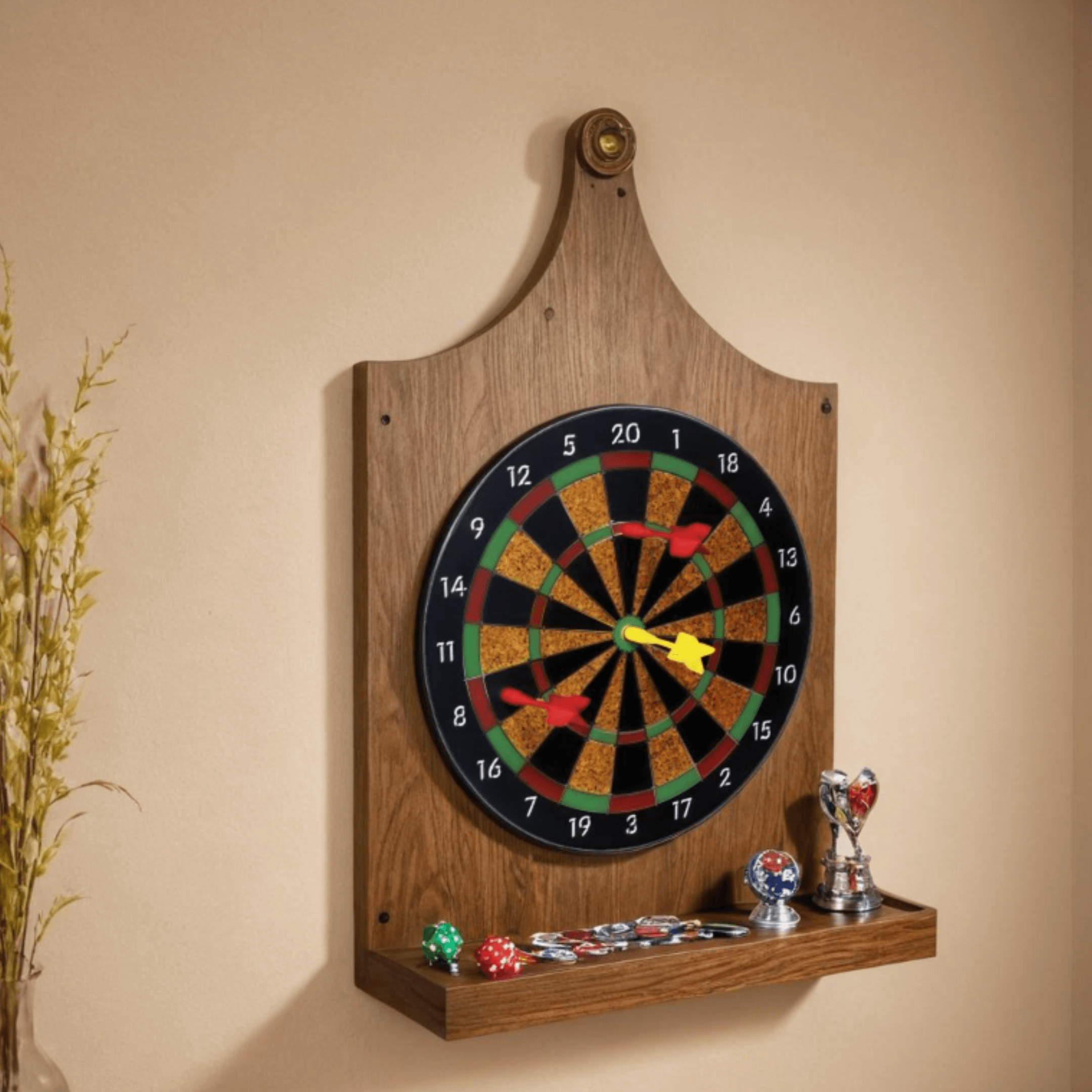 Magnetic dartboard mounted on wall, showcasing vibrant colors and magnetic design for safe play.