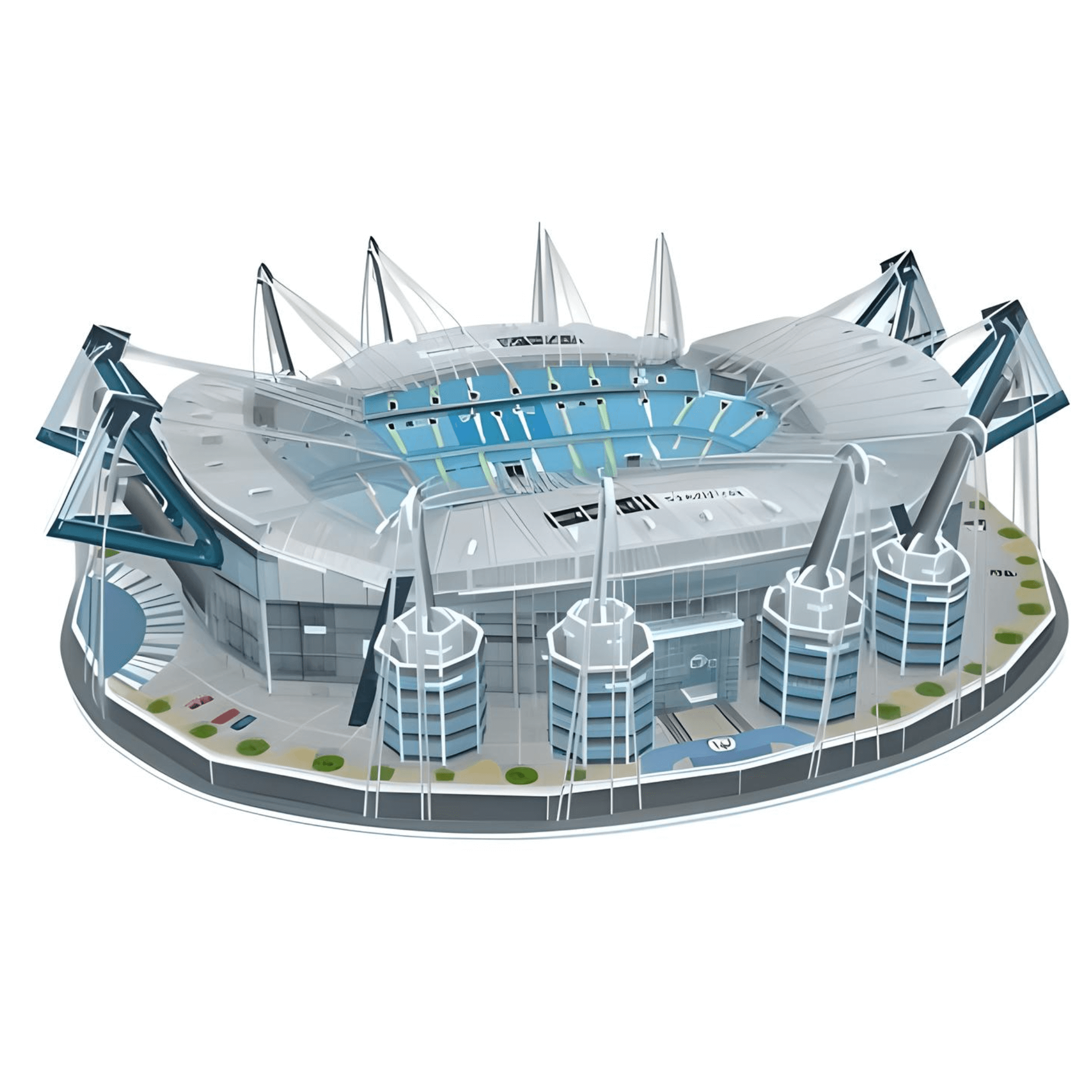 Manchester City Etihad 3D Stadium Puzzle model in colorful and detailed design showing the iconic stadium.