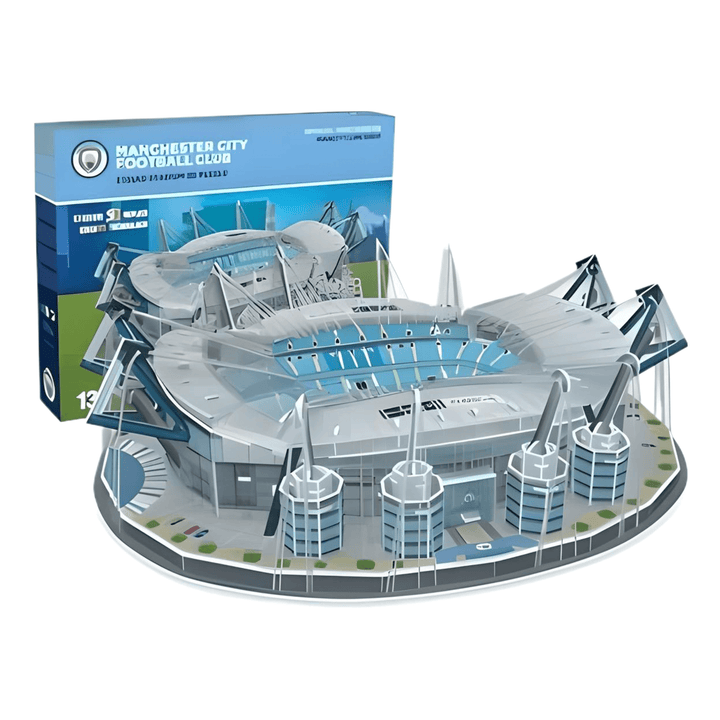 Manchester City Etihad 3D Stadium Puzzle, detailed replica in packaging for fans and collectors.
