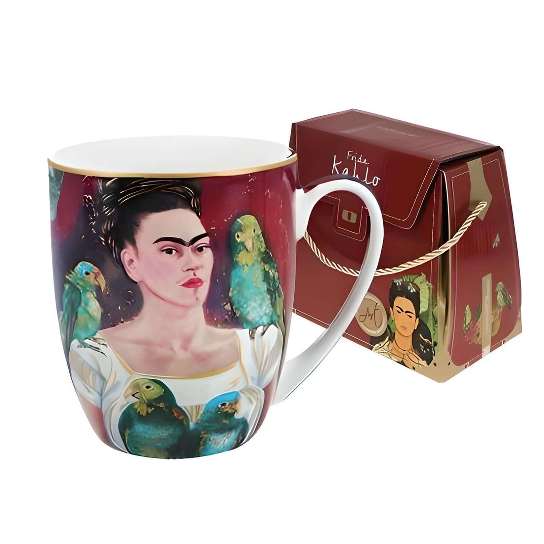 Me and my Parrots Mug 360ML-Frida Kahlo featuring Frida Kahlo art and colorful parrots design.