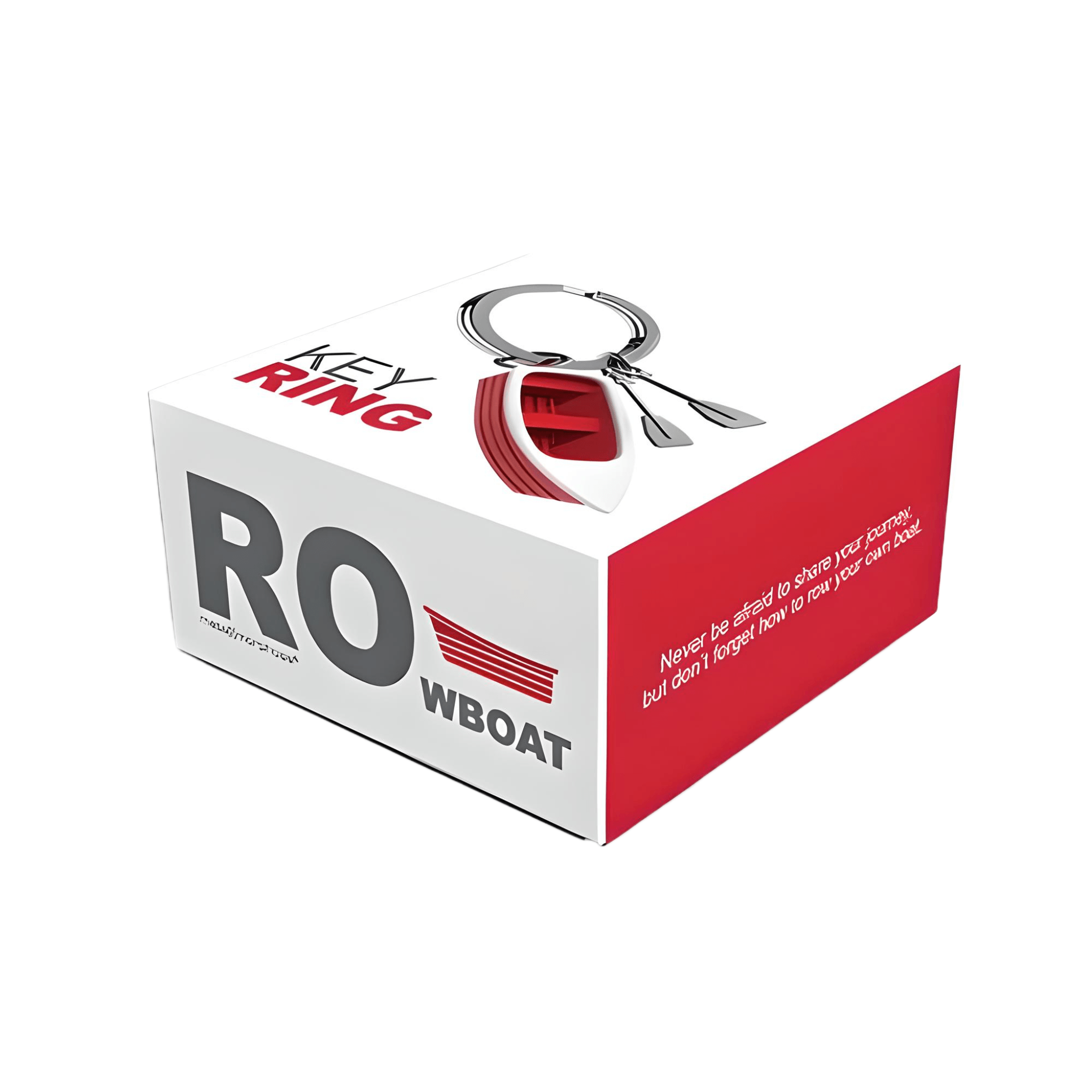 Metalmorphose Keychain - Row Boat Key Ring packaging with quote and design features.