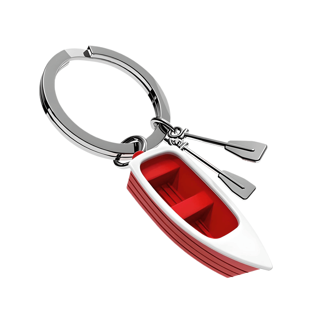 Metalmorphose Keychain - Row Boat Key Ring featuring a 3D red and white boat with paddles.