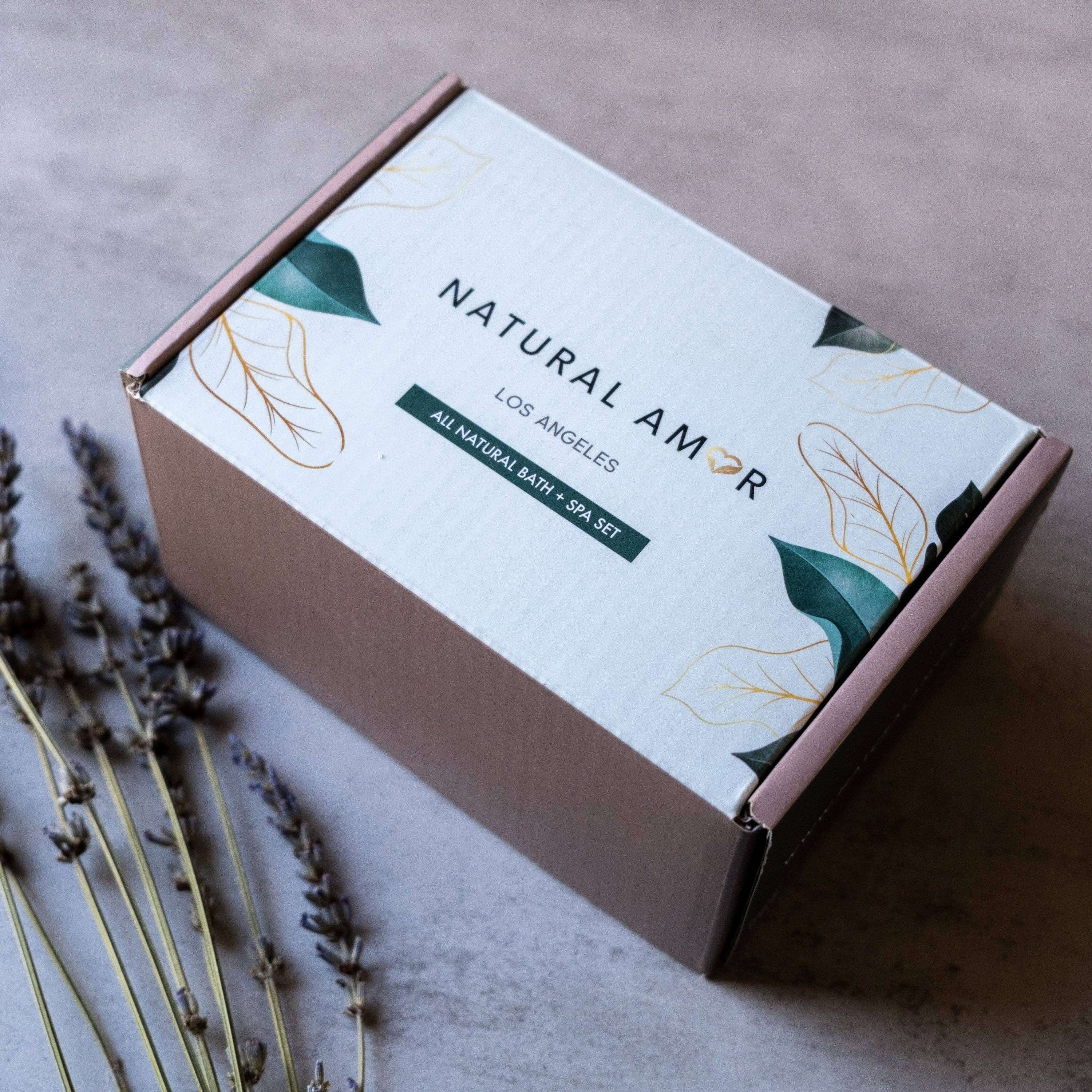 Natural Amor Hygge spa gift box featuring all-natural bath products for an indulgent self-care experience.