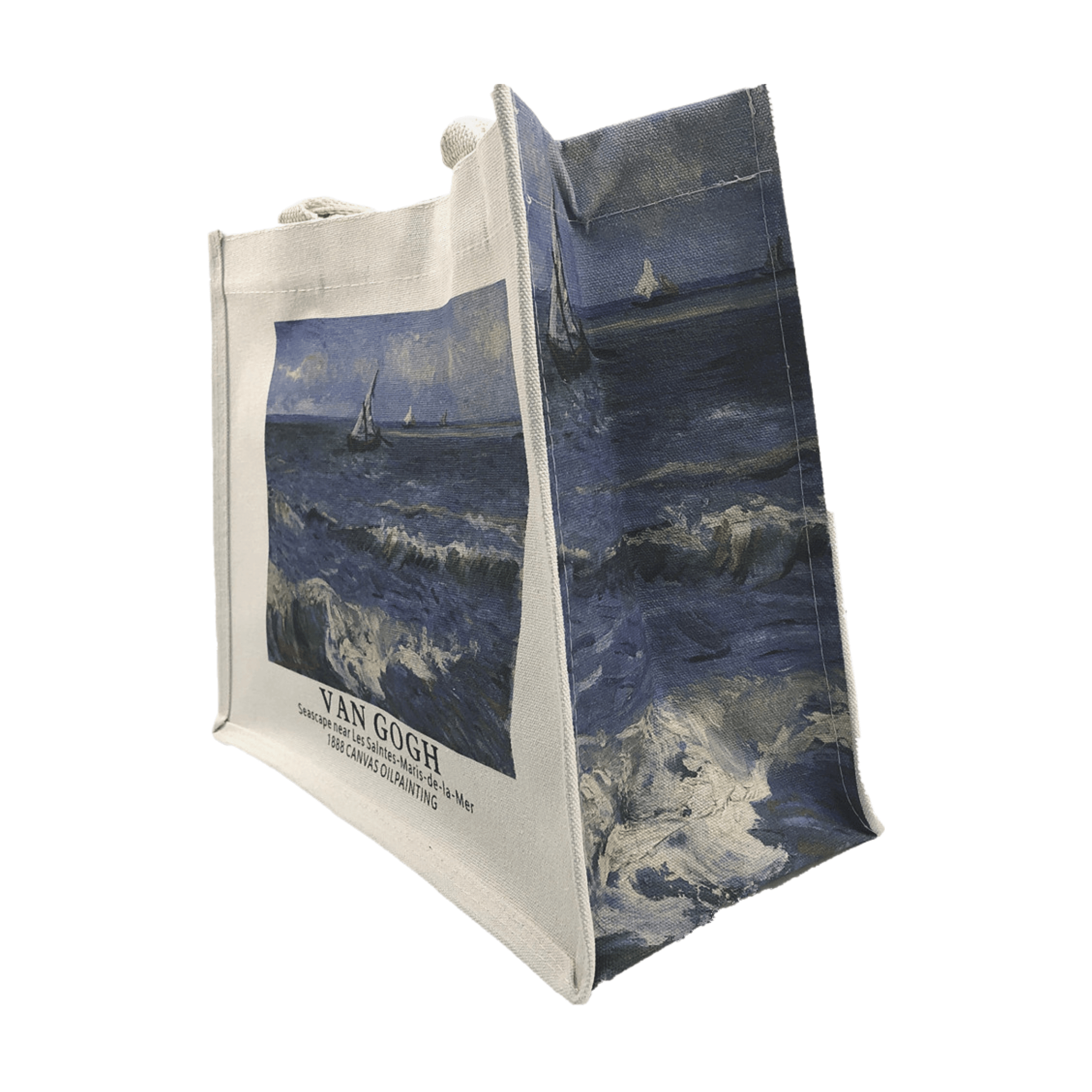 Oil painting canvas tote bag featuring Van Gogh's iconic seascape design - perfect for daily use.